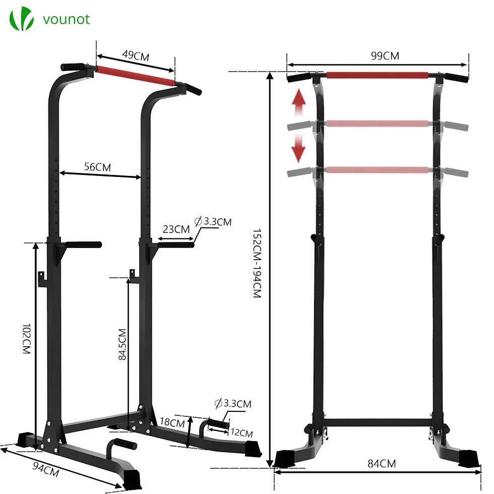 VOUNOT Power Tower, Dip Station Pull Up Bar for Home Gym Strength Training