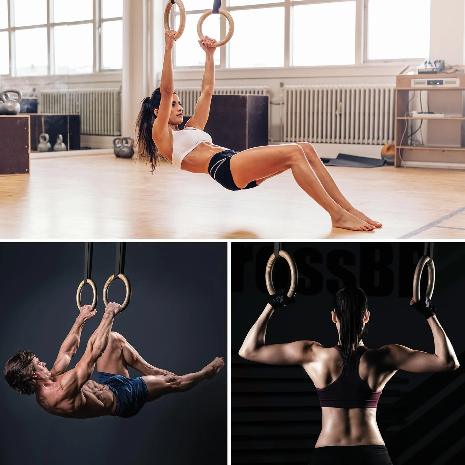 ALPIDEX Anelli Ginnastica e Palestra in Legno con Ancoraggi per Porta e Cinghie di Fissaggio