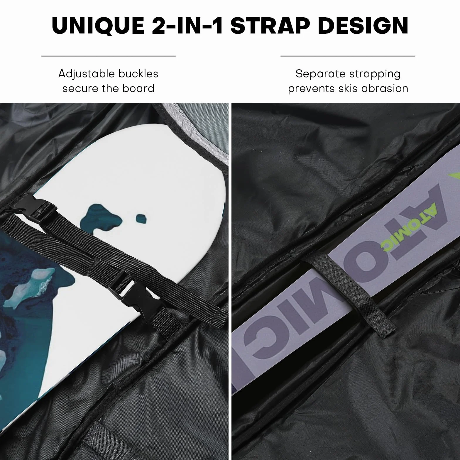Borsa da Snowboard e Sci Con Imbottitura da 7 mm - Per Viaggio, Volo, Casco, Tavola, Stivali - Con Cinghia per Bastoni da Sci e Manico