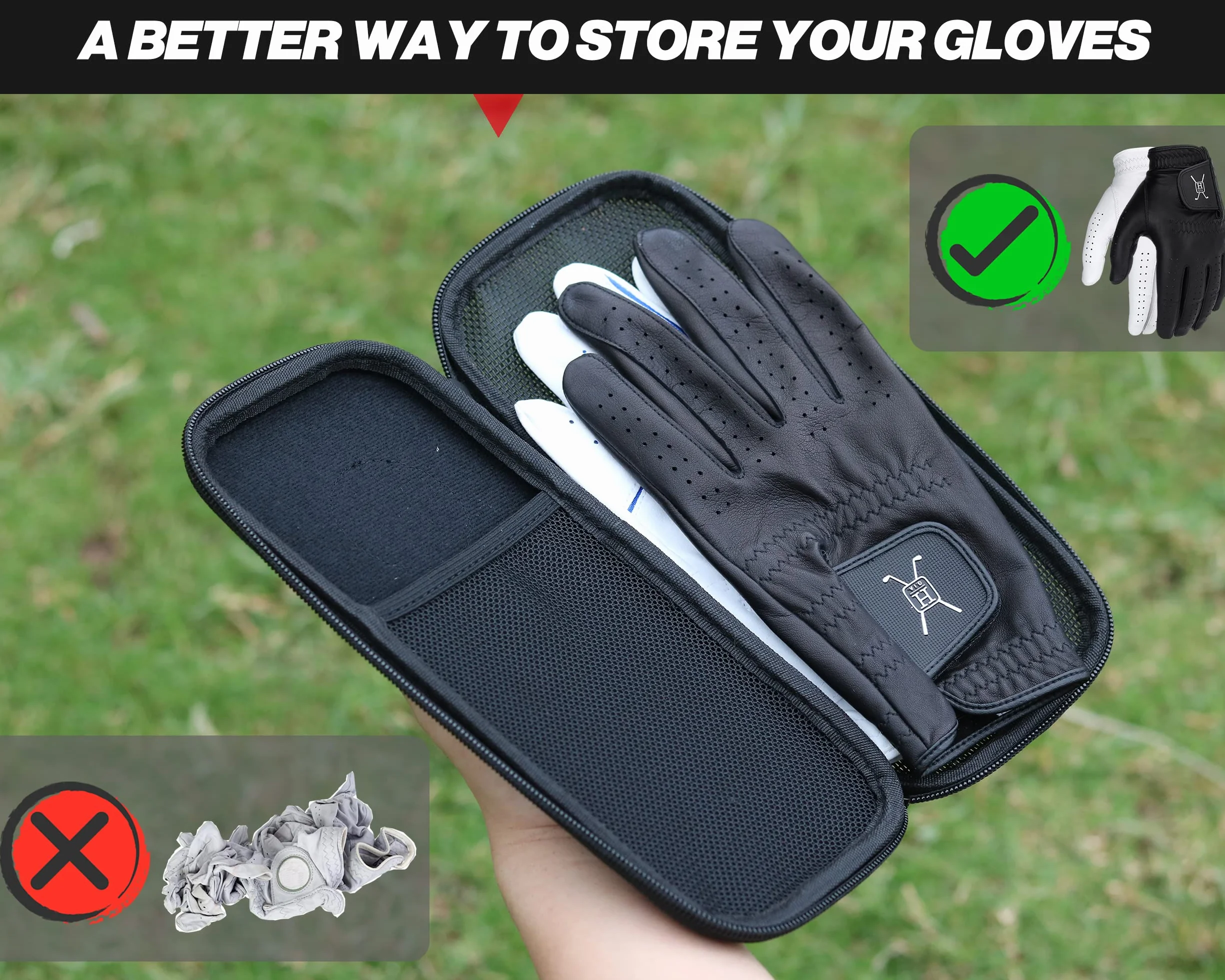 Handy Picks Custodia per Guanti da Golf ad Alte Prestazioni, Protegge e Mantiene i Guanti da Golf Puliti e Asciutti, Aria che Scorre Attraverso la Copertura Posteriore