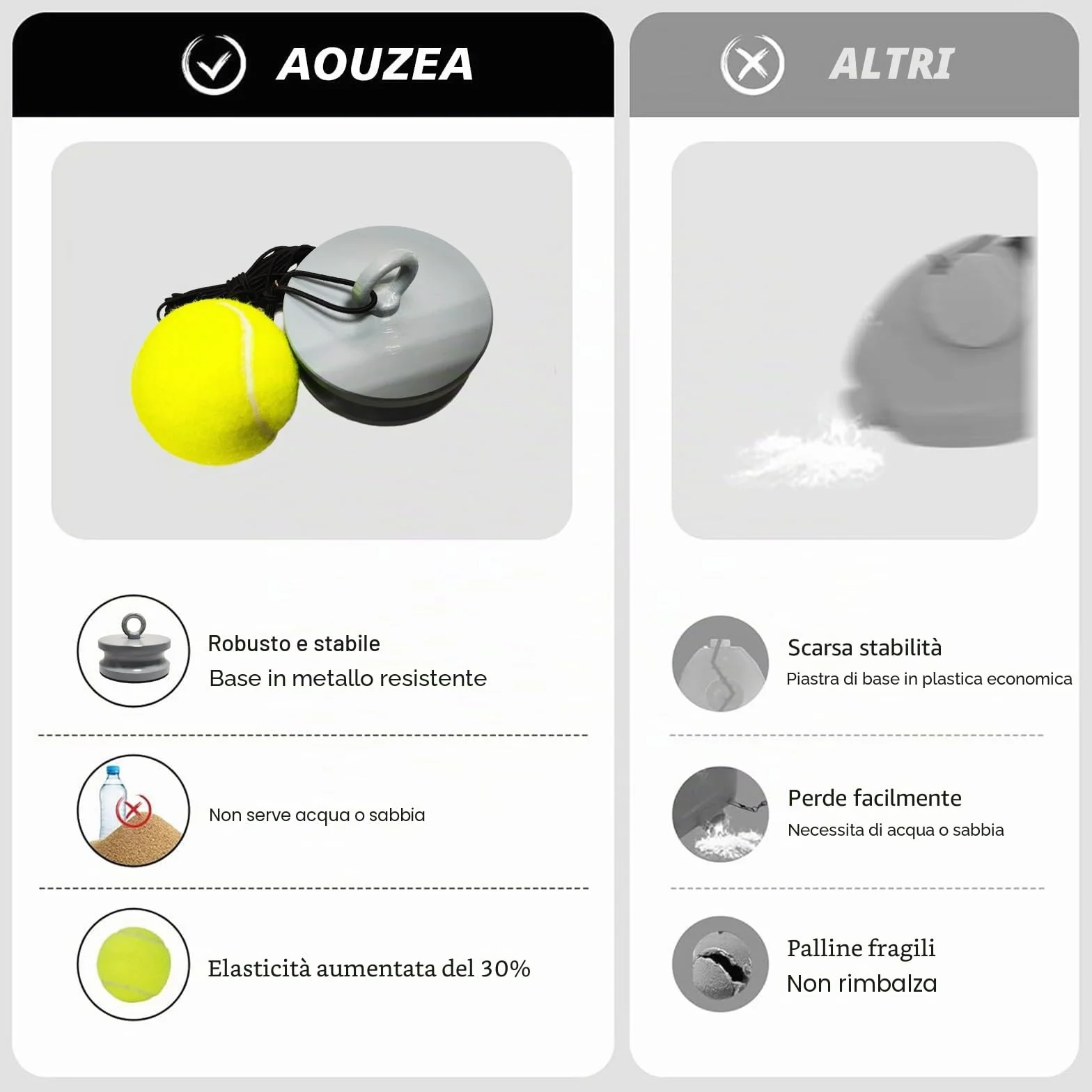 Allenatore di Tennis con Base Metallica 1,2 kg per Gioco e Allenamento all'Aperto