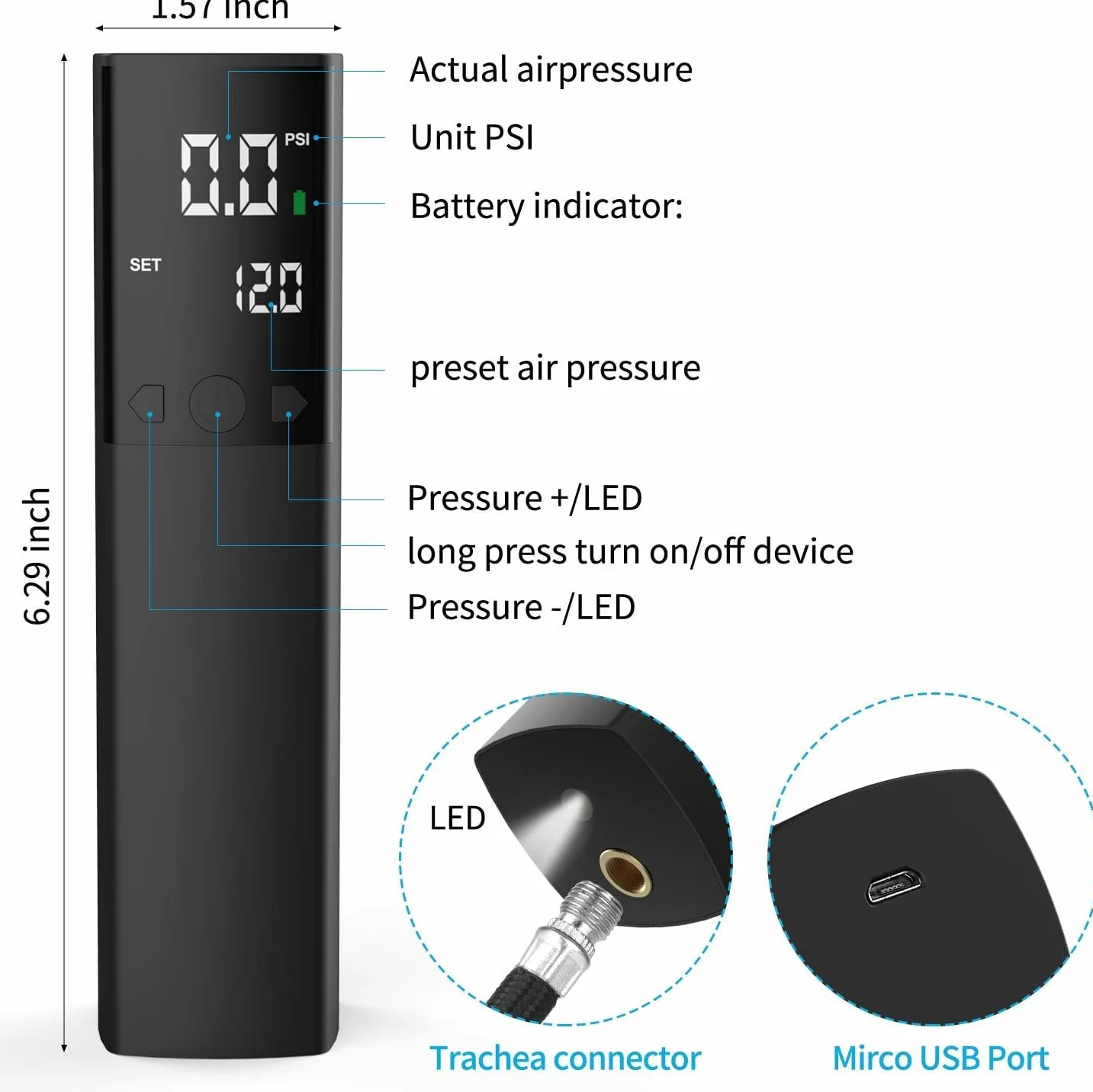 Pompa Elettrica a Sfera Intelligente con Manometro e Display LCD per Calcio, Basket, Pallavolo (2 Aghi, 1 Ugello)