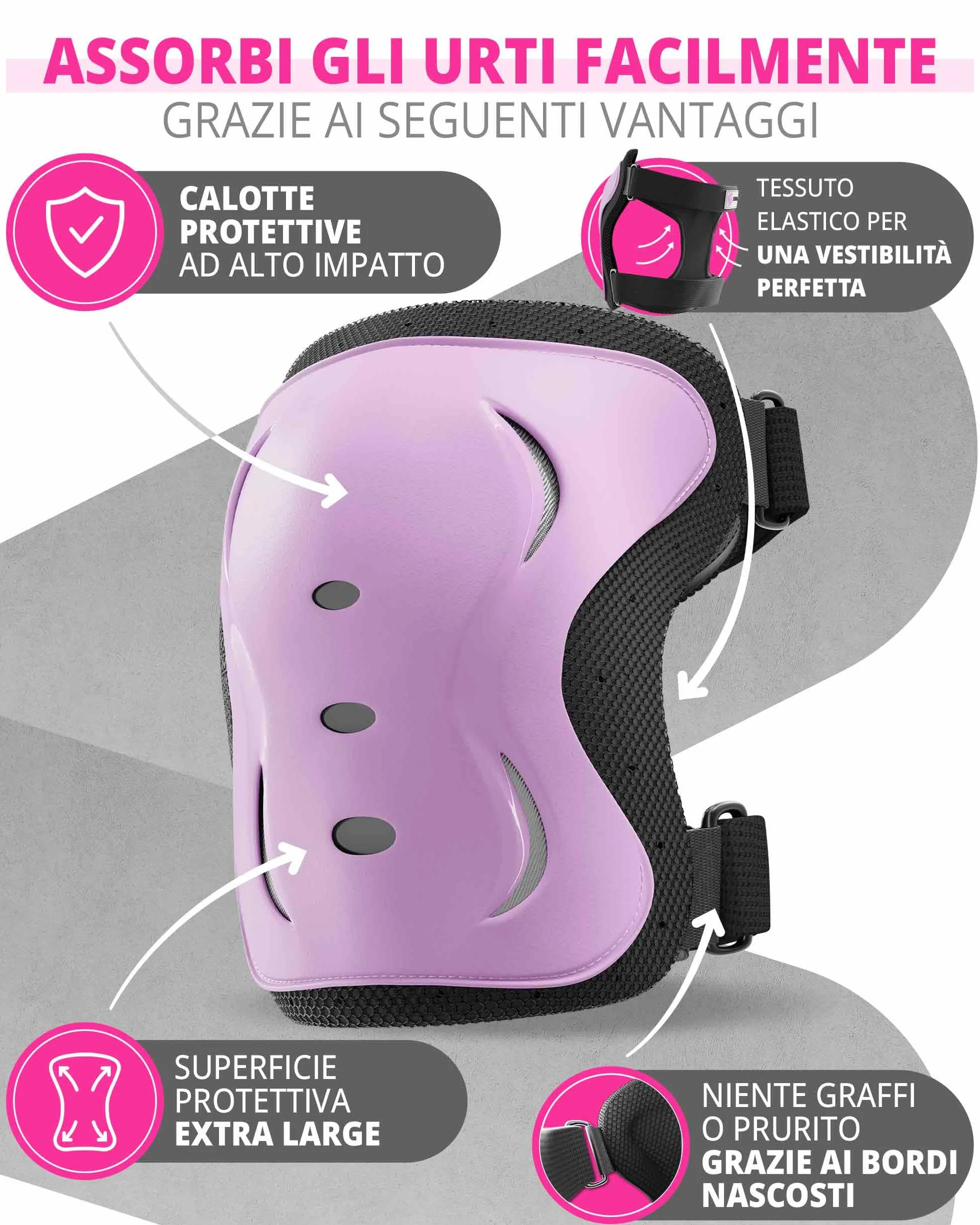 SKATEWIZ Ginocchiere Pattini Bambina Set 6 Pezzi Protezioni con Ginocchiere Gomitiere Polsiere