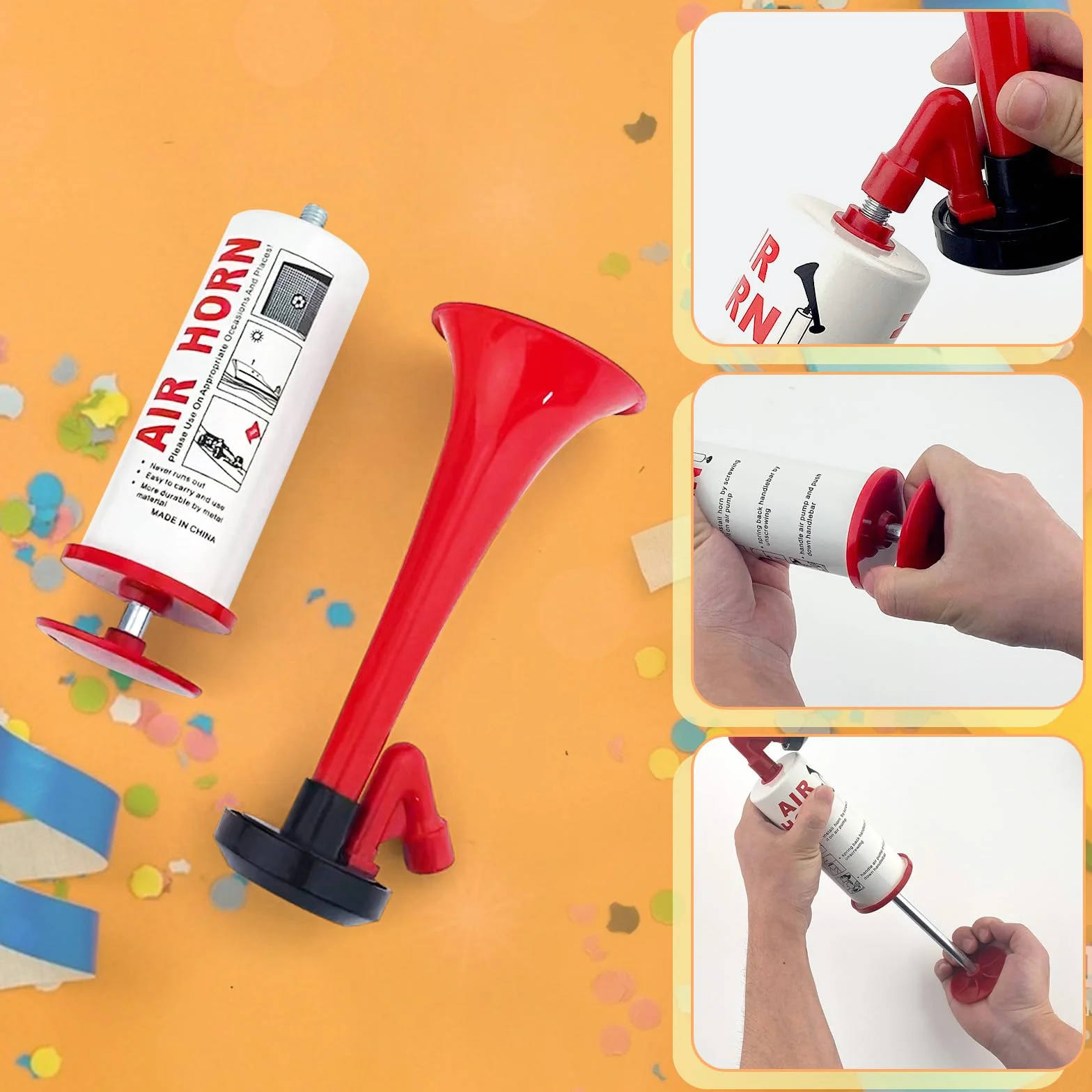 Tromba da stadio Air Horn estremamente forte con 2 braccialetti in silicone