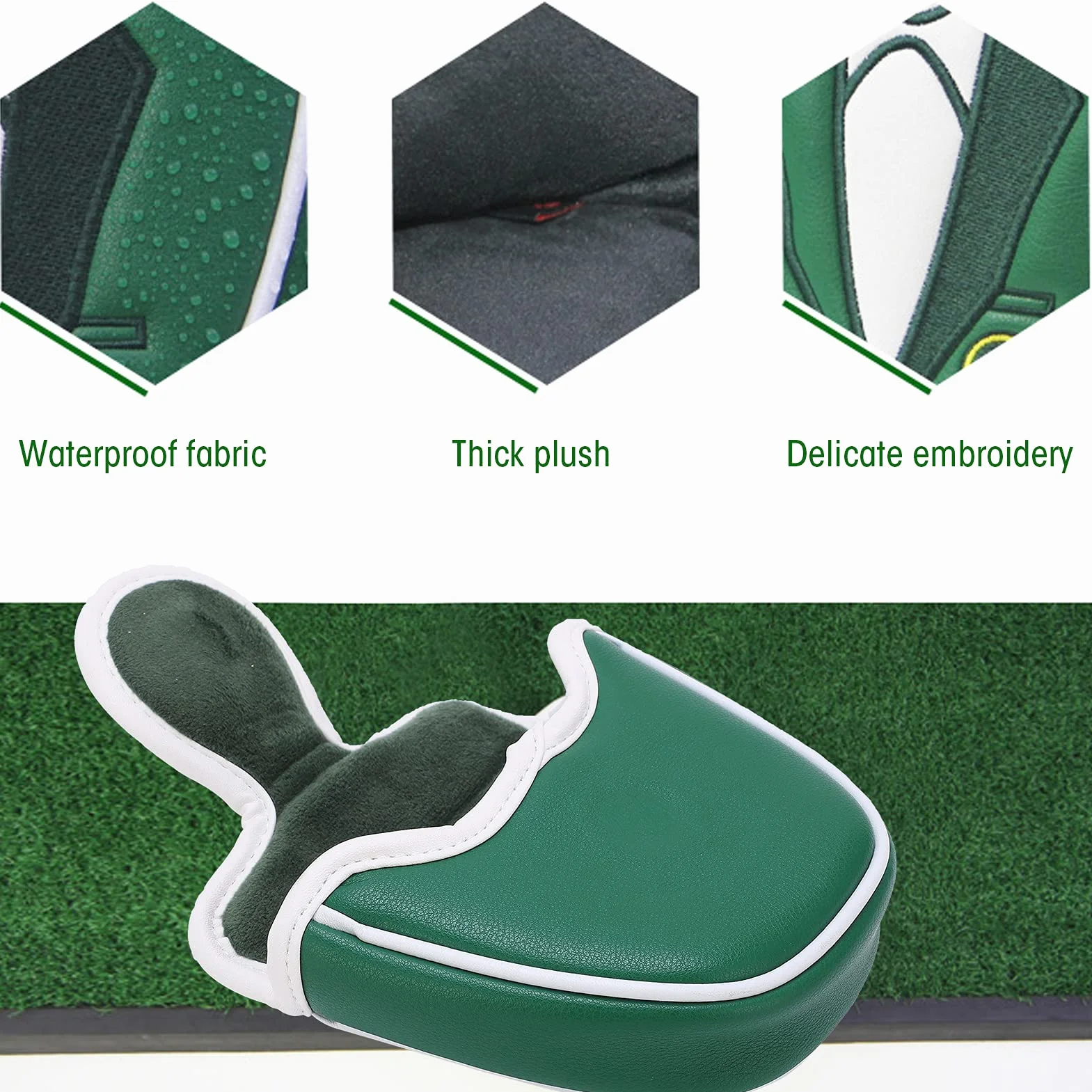Copriputter da Golf a Semicerchio per Mazzuolo Ricamato Verde Copricapo per Putter