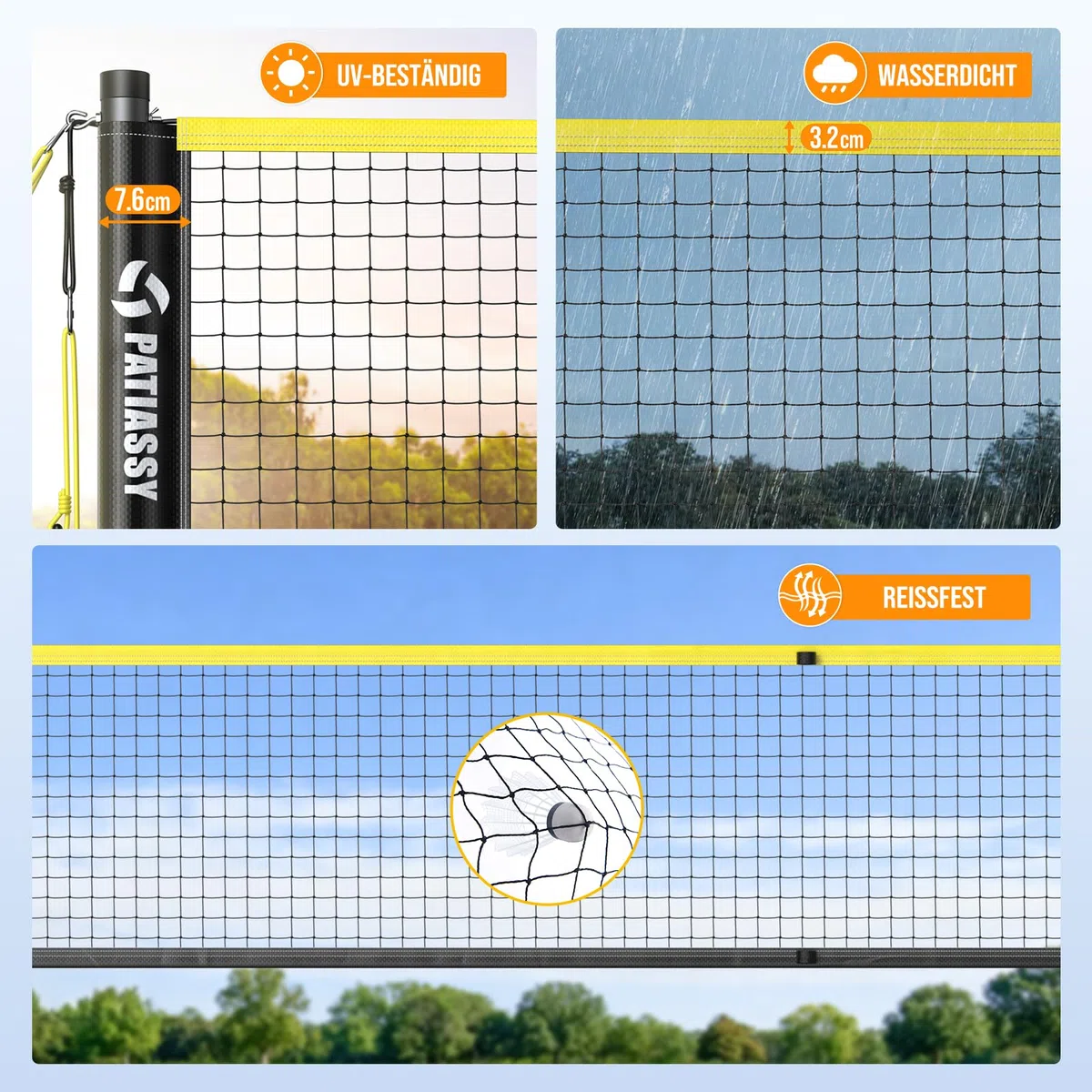 Rete da badminton portatile, rete per volani da giardino, regolabile in 3 posizioni, 6/5,1/4,2 m, con 4 racchette da badminton, 3 supporti e borsa per il trasporto per interni ed esterni