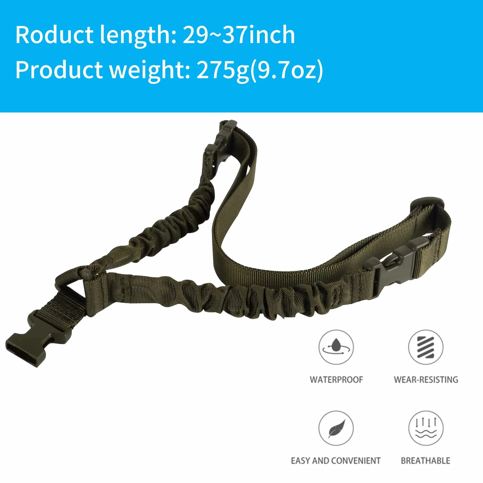 Tactical Single Point Sling Nylon Webbing Regolazione Rapida Lunghezza Gancio Metallo Sport all'aperto