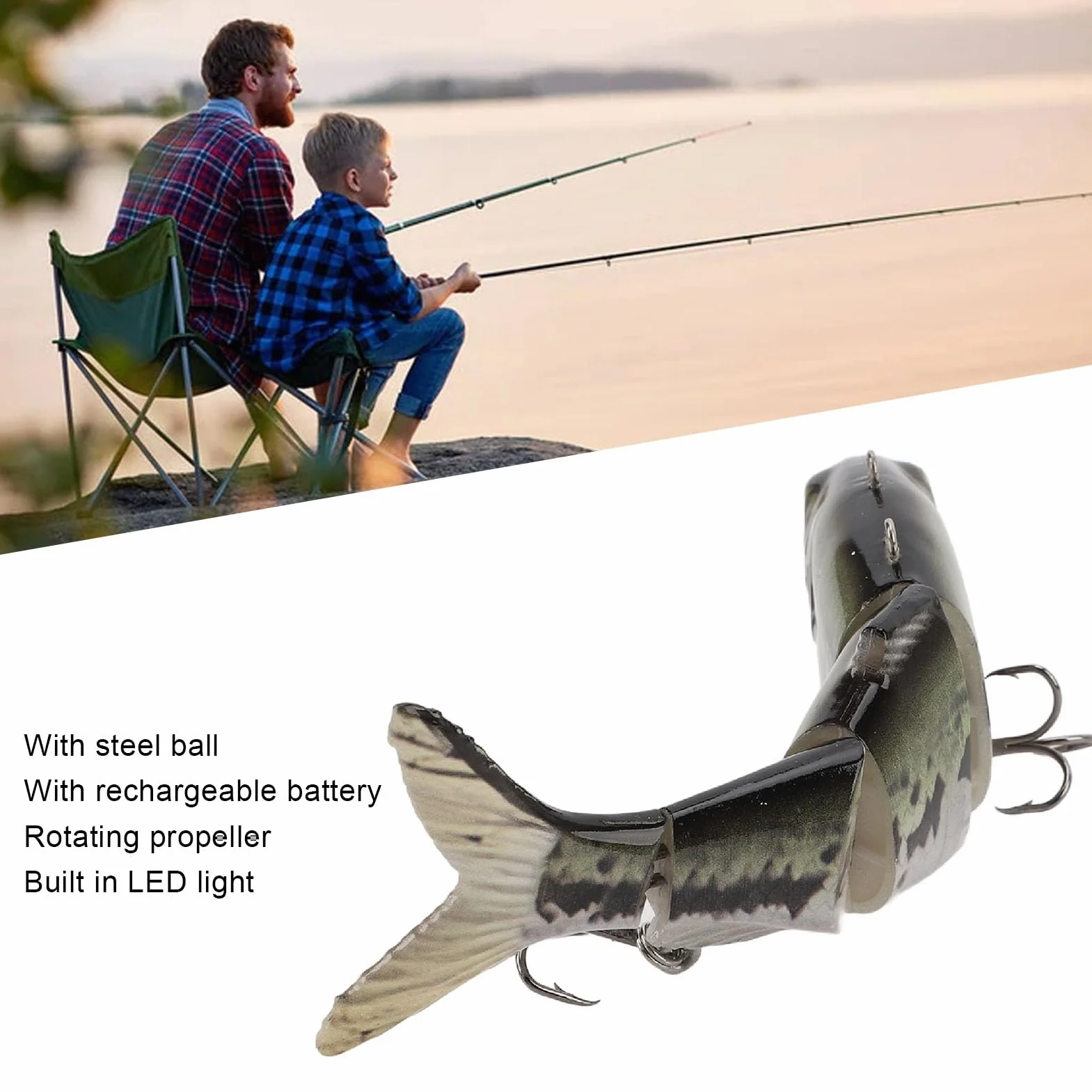 Esca da Pesca Elettrica Swimbait LED Ricaricabile USB Multisnodato