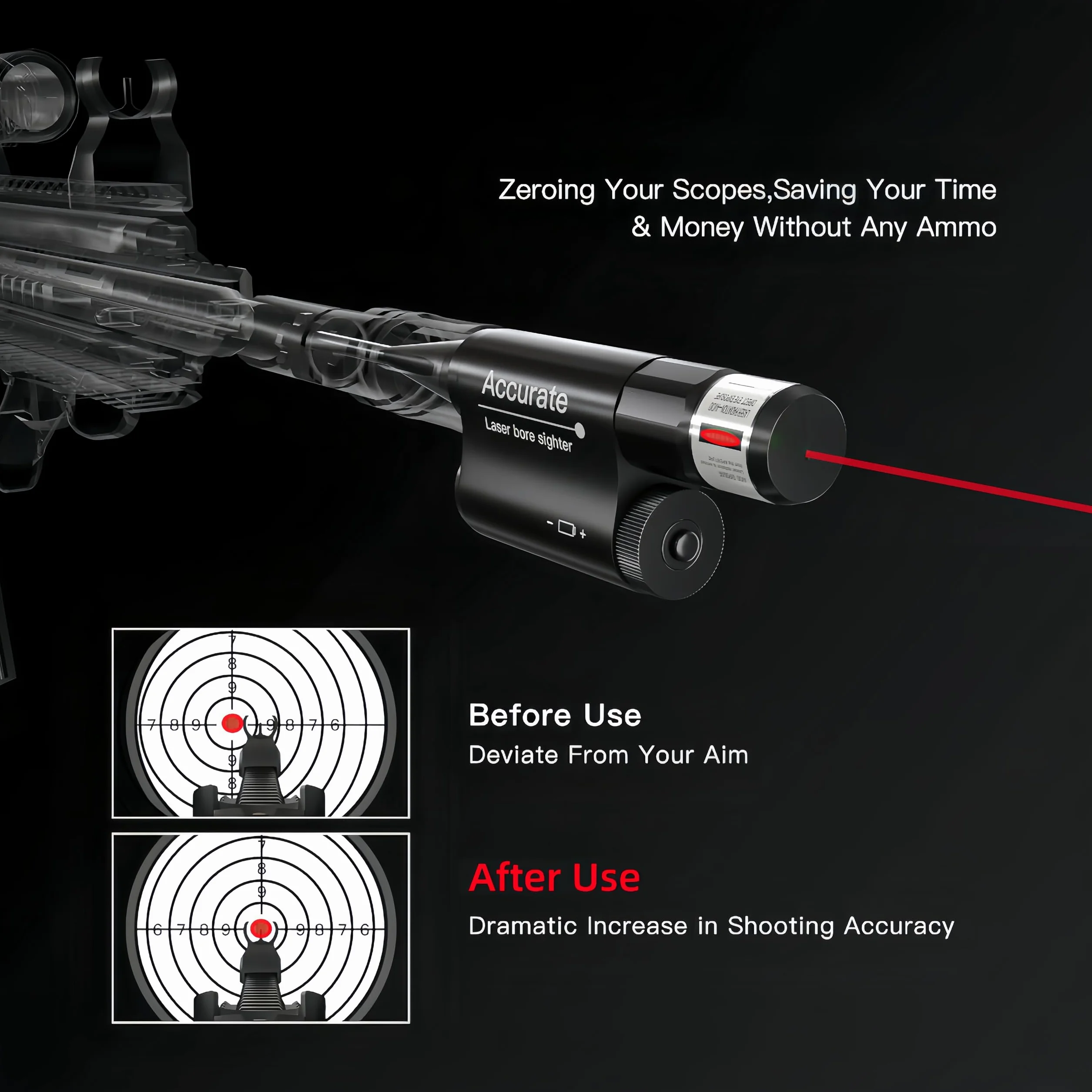 KinZon Mirino con foro Laser Bore Sighter per calibro da 0.17 a 0.78 (12GA) kit di mirino con foro Rosso per Occhiali da mira Armi da Pugno Airsoft