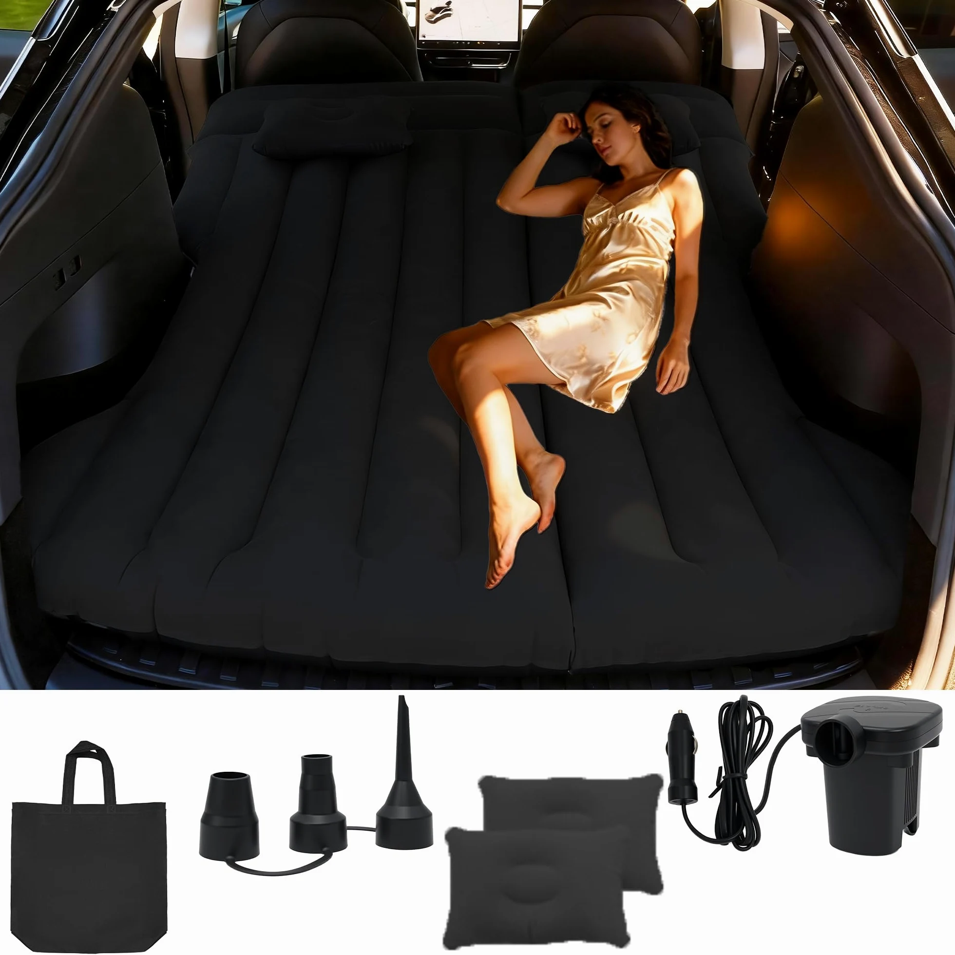 Materasso Auto, Materasso Ad Aria per Model Y, Materasso Gonfiabile per Auto con 2 Cuscini per SUV MPV, per Bagagliaio/Posto Posteriore, Viaggi/Camping/Casa/Outdoor