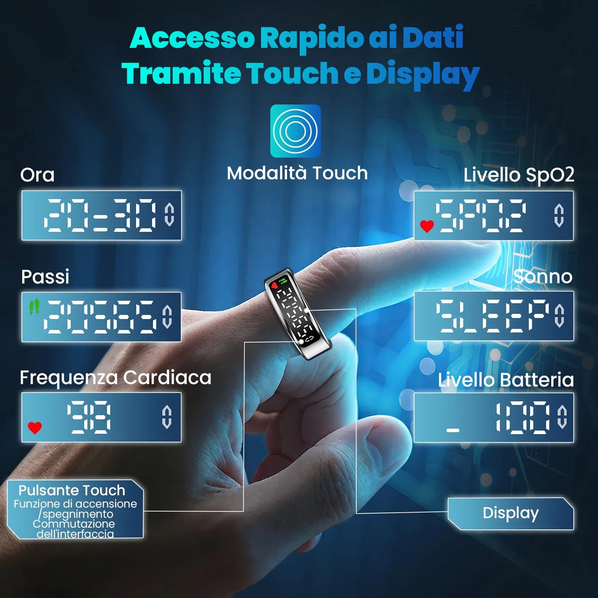 2026 Nuovo Smart Ring , Anello Smart per Uomo, Anello Intelligente uomo con Pantalla, Smartring Health IP68 con iOS e Android, Tracker Fitness/Sonno/Stress/Frequenza Cardiaca/SpO2/HRV (Argento, 8)