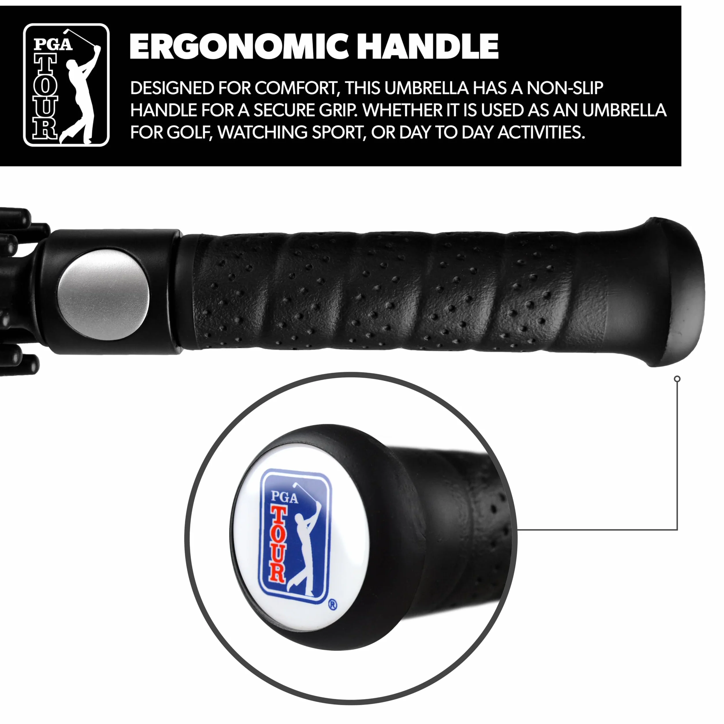 PGA TOUR 62-Inch Golf Umbrella Windproof Double Canopy Auto Open Fibreglass Shaft