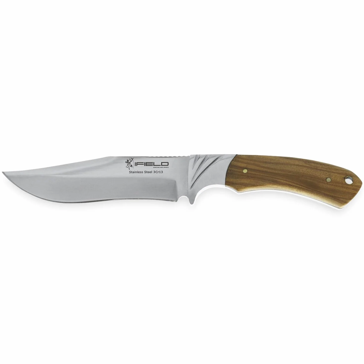 iFIELD EL29014 Coltello multifunzionale per escursioni, caccia e sopravvivenza all'aperto, manico in cervo, lama in acciaio inossidabile 3Cr13, fodero di alta qualità colore marrone