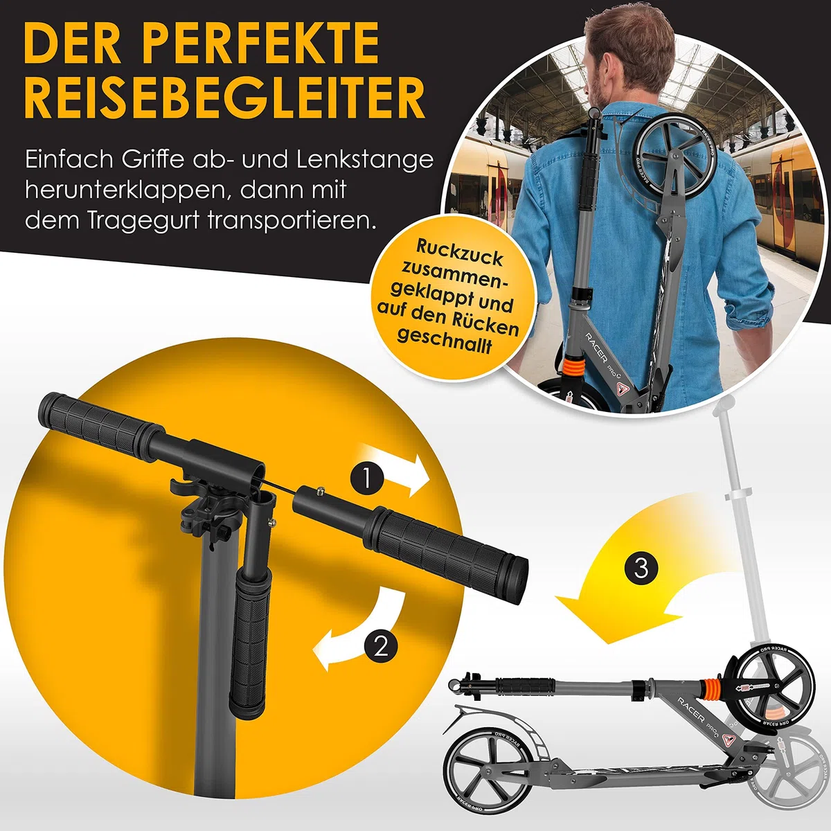 KESSER® Monopattino Cityroller Scooter Ruote da 205 mm PU Big Wheel - PRO-S con Doppia Sospensione, Scooter da Città Pieghevole e Regolabile in Altezza, Monopattino per Adulti e Bambini