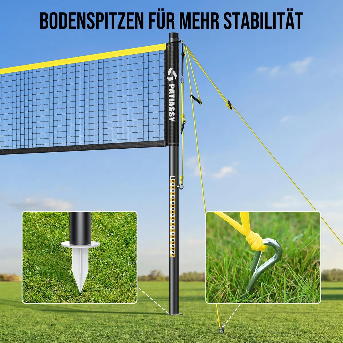 Rete da badminton portatile, rete per volani da giardino, regolabile in 3 posizioni, 6/5,1/4,2 m, con 4 racchette da badminton, 3 supporti e borsa per il trasporto per interni ed esterni