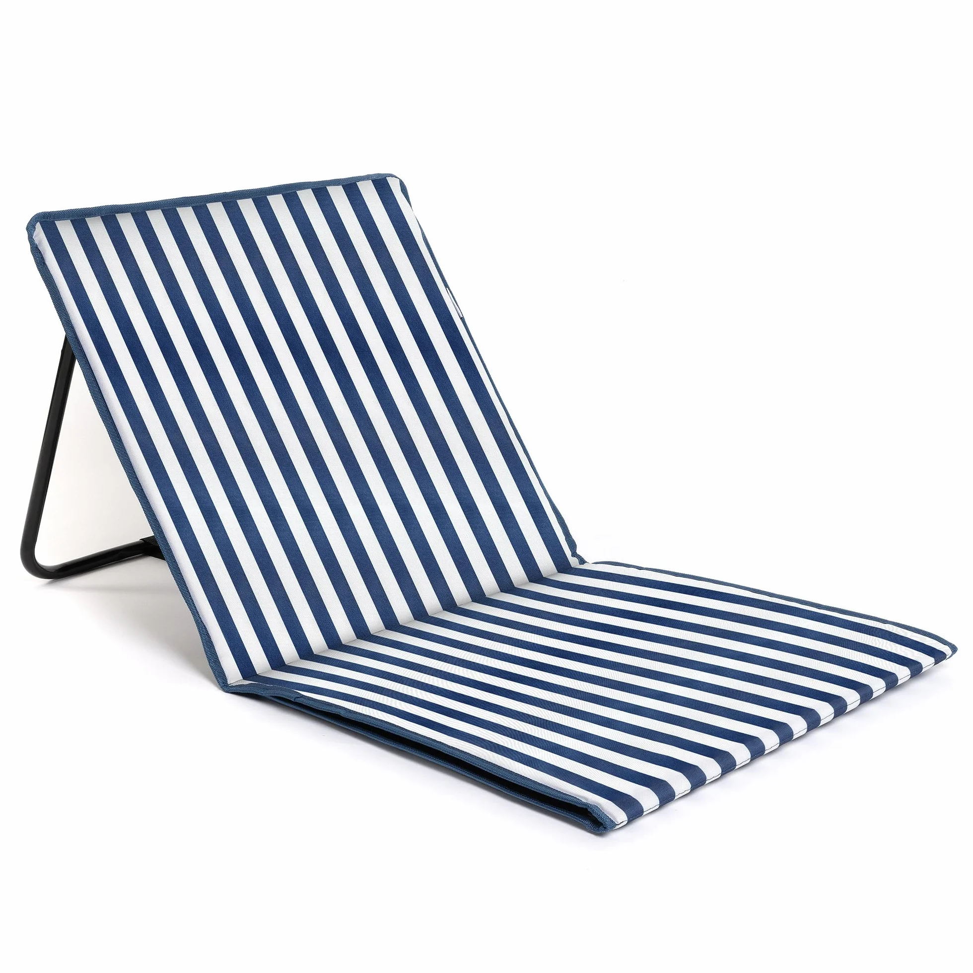 Tappetino da spiaggia pieghevole con schienale reclinabile e tasca, righe blu