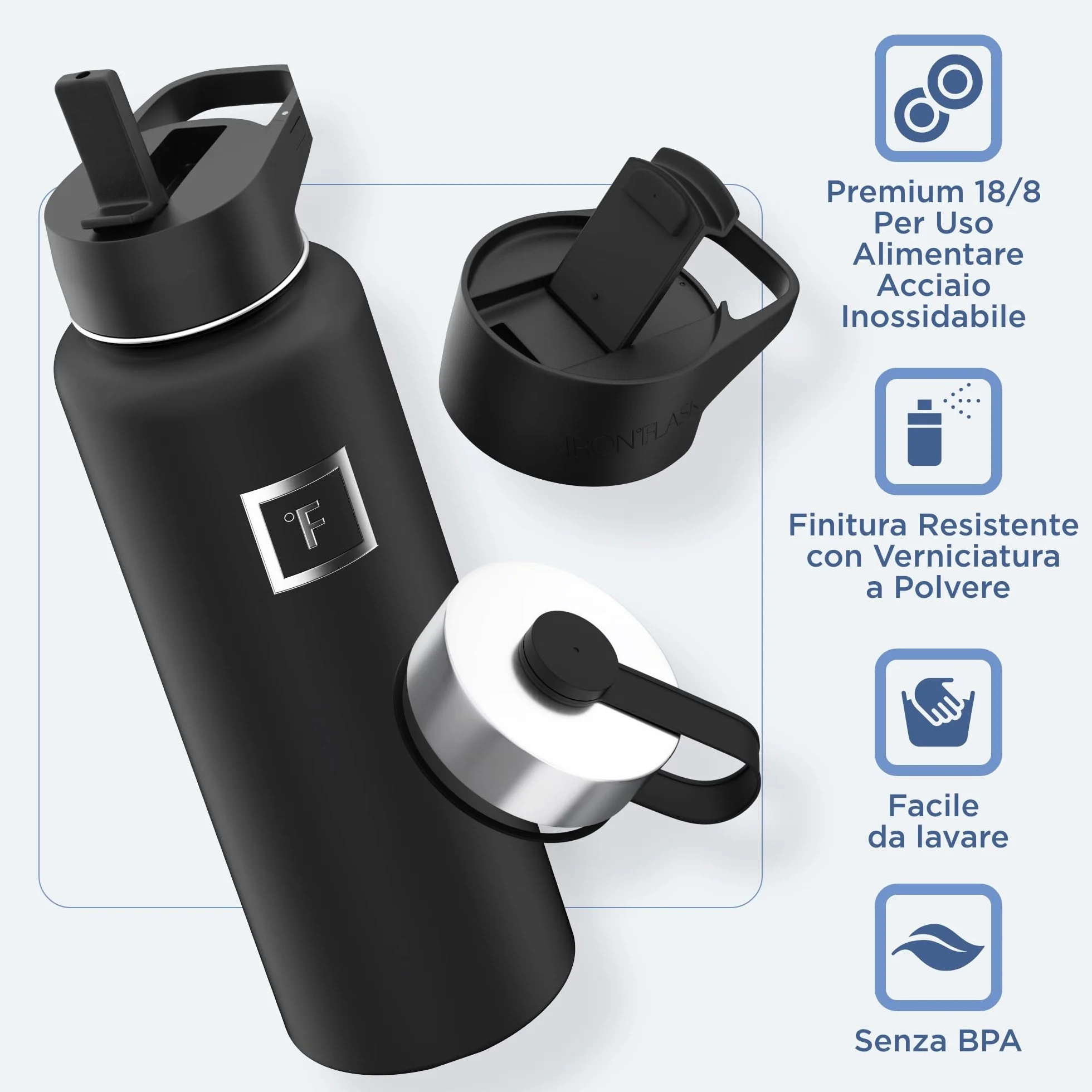 Iron Flask Borraccia sportiva 900 ml 3 coperchi acciaio inox isolato sottovuoto a doppia parete termica
