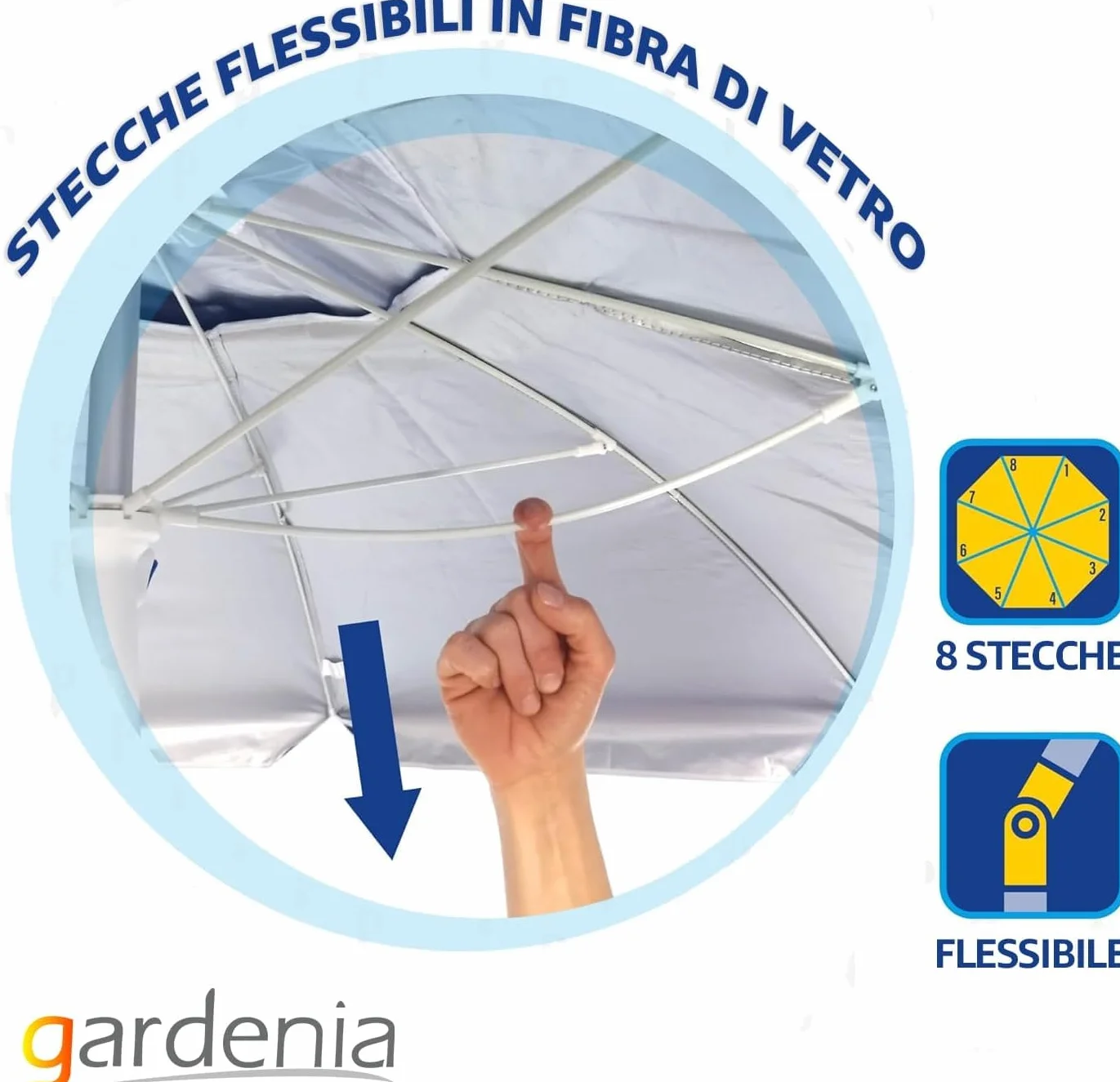 Ombrellone da Spiaggia Maiori – Struttura in Alluminio, Telo Anti UV, Snodo Zincato, Stecche in Fibra di Vetro, Base a Trivella, Sacca con Tracolla