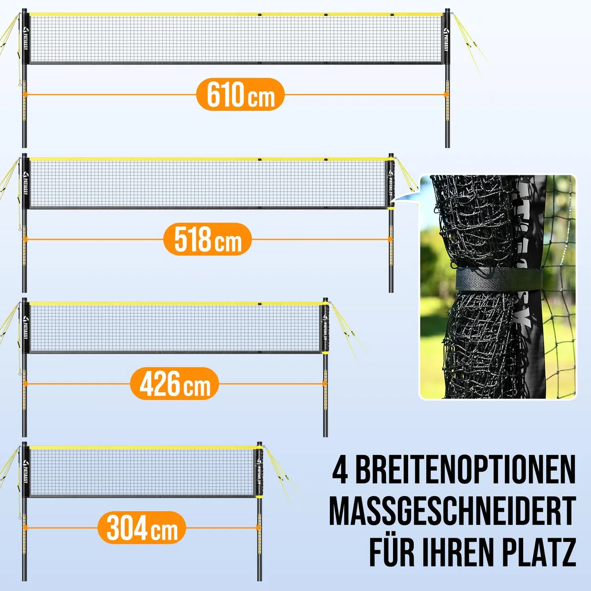 Rete da badminton portatile, rete per volani da giardino, regolabile in 3 posizioni, 6/5,1/4,2 m, con 4 racchette da badminton, 3 supporti e borsa per il trasporto per interni ed esterni