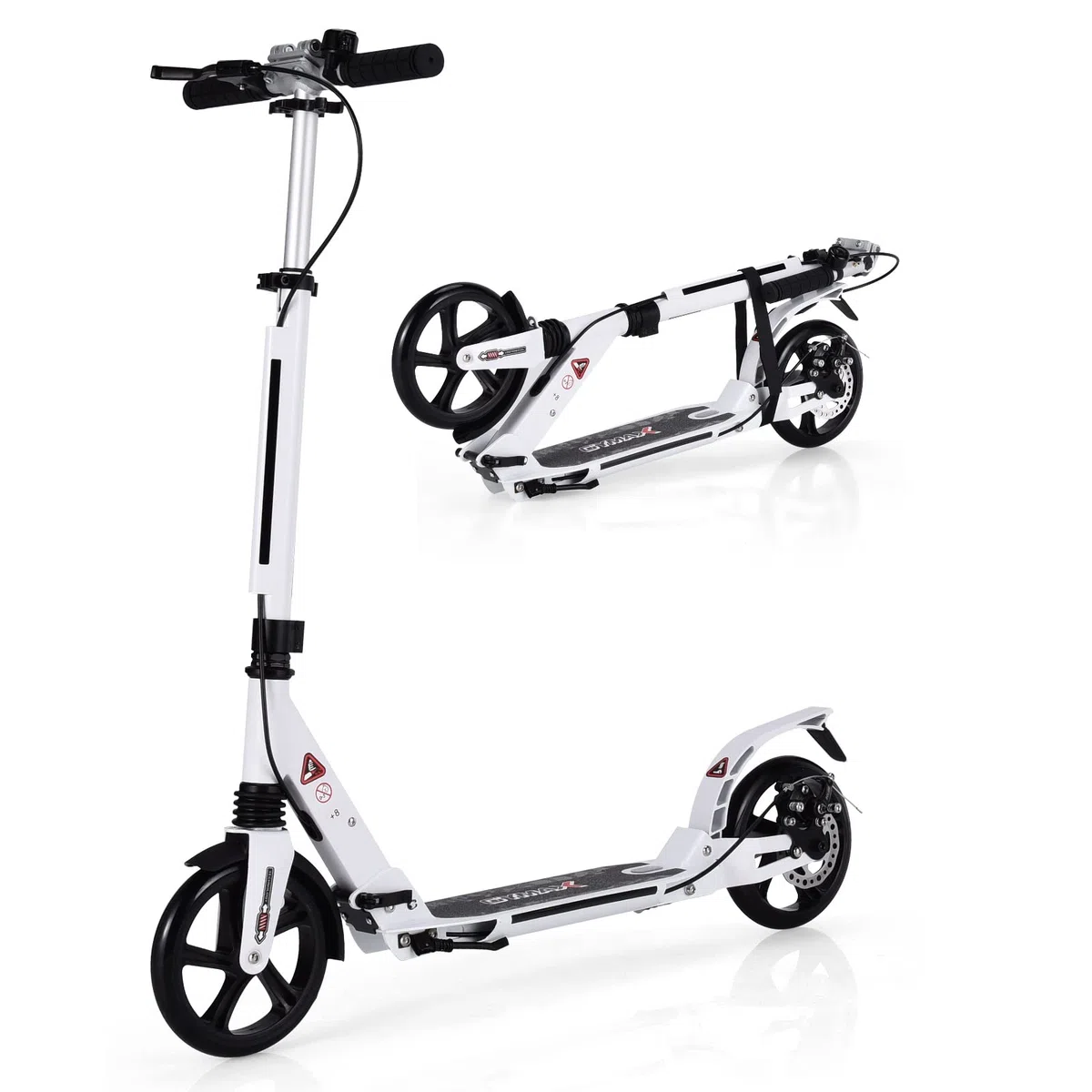 GYMAX Monopattino Pieghevole in Alluminio, Scooter con Manubri Regolabili in Altezza, Ruote Grandi, Paraspruzzi, Adesivi Riflettenti e Campanello, Ideale per Adulti o Ragazzi, Portata 100 kg