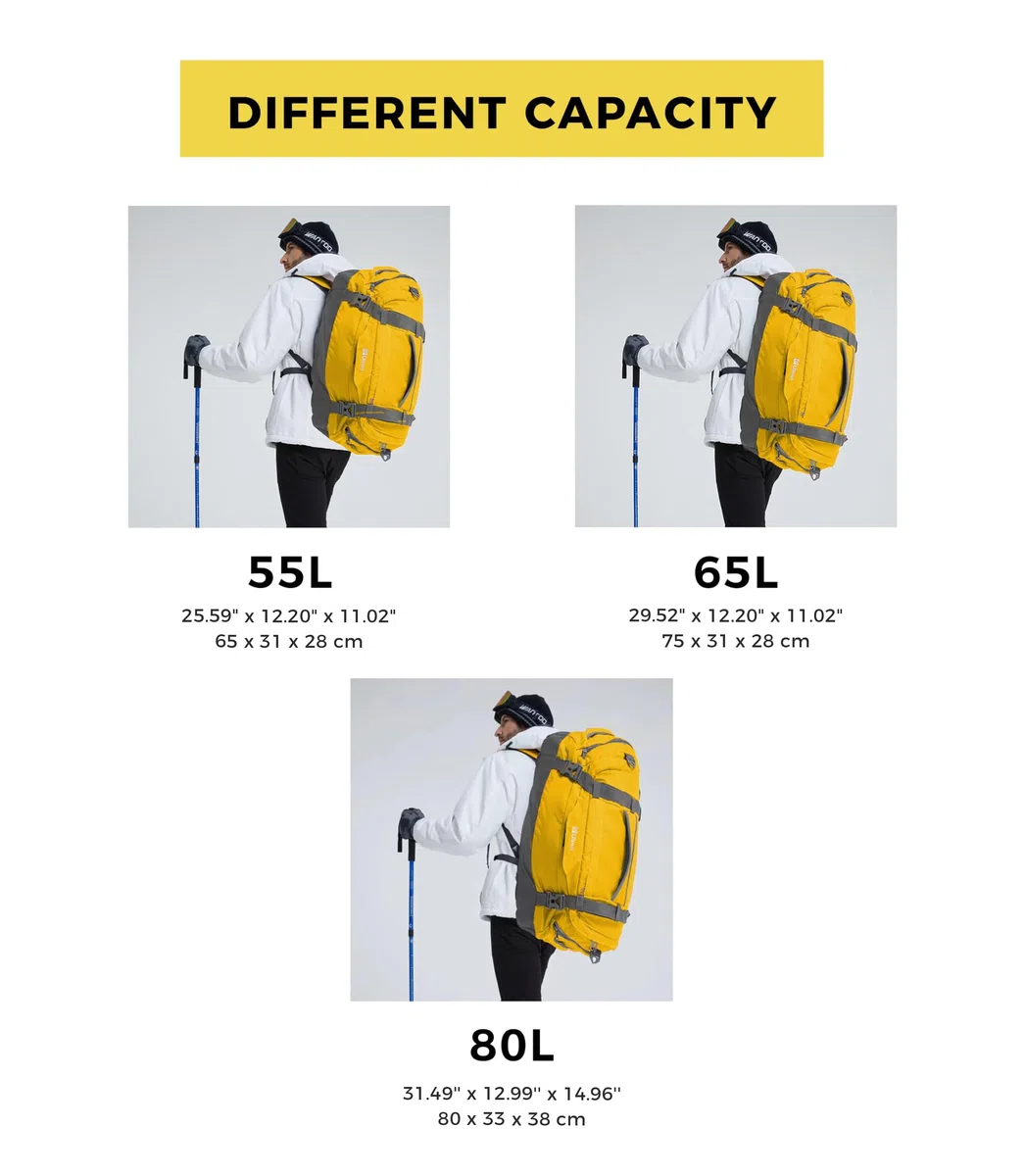 Ubon Borsone da Viaggio Grande Borse con Spazio per Laptop Vano Biancheria Ventilato Scomparto Scarpe Cinghie di Compressione Attrezzatura Escursionismo Campeggio Spiaggia Palestra Unisex Giallo 65L