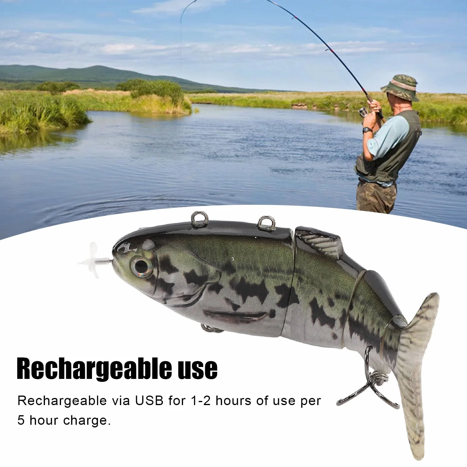 Esca da Pesca Elettrica Swimbait LED Ricaricabile USB Multisnodato