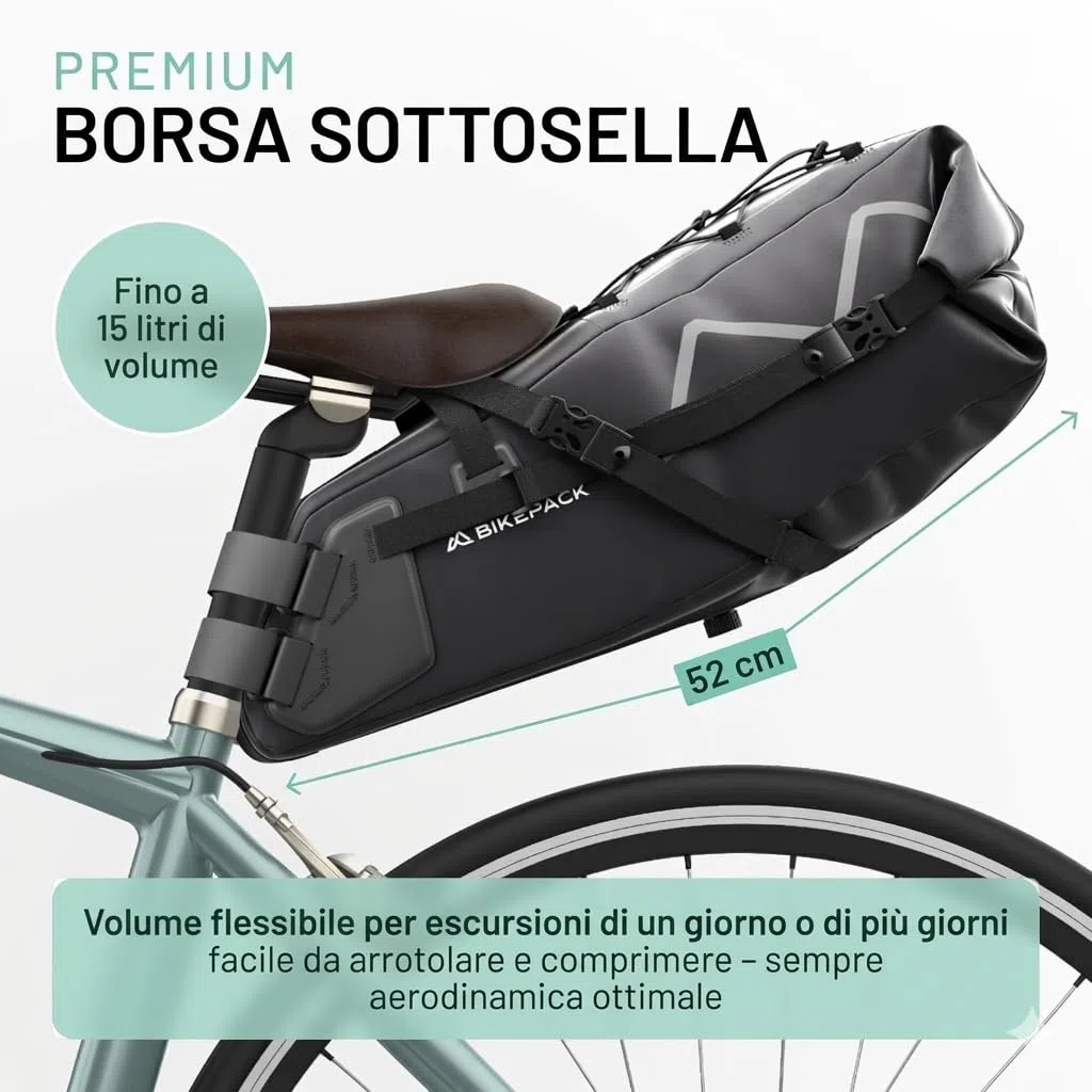 BIKEPACK Borse da sella per bicicletta – Borsa da gravelbike – 15 l – Accessori per bicicletta