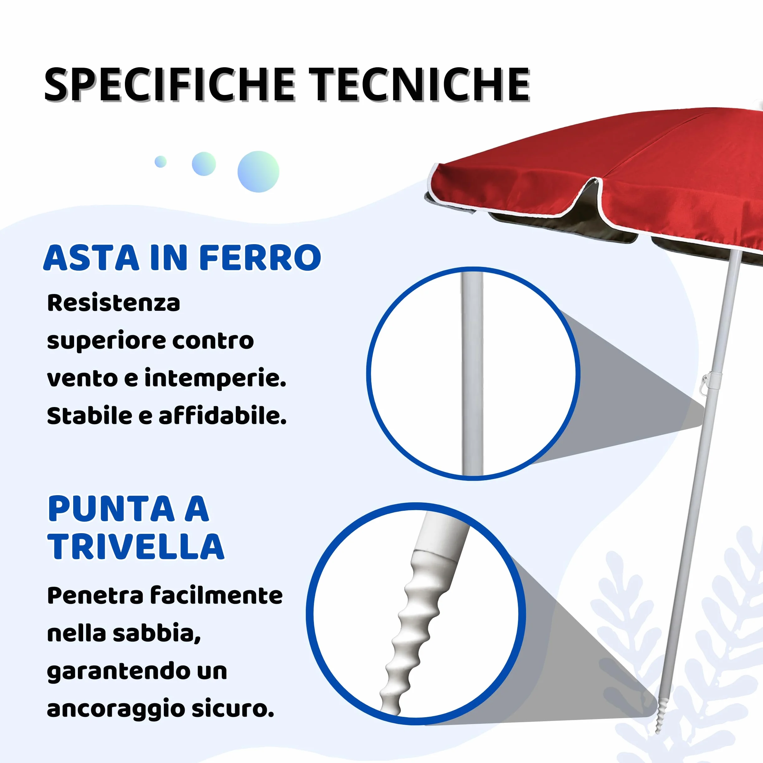 Batik - Ombrellone da Spiaggia - LELLO L'OMBRELLO - Ombrellone da Spiaggia Grande Anti UV - Diametro 180 cm
