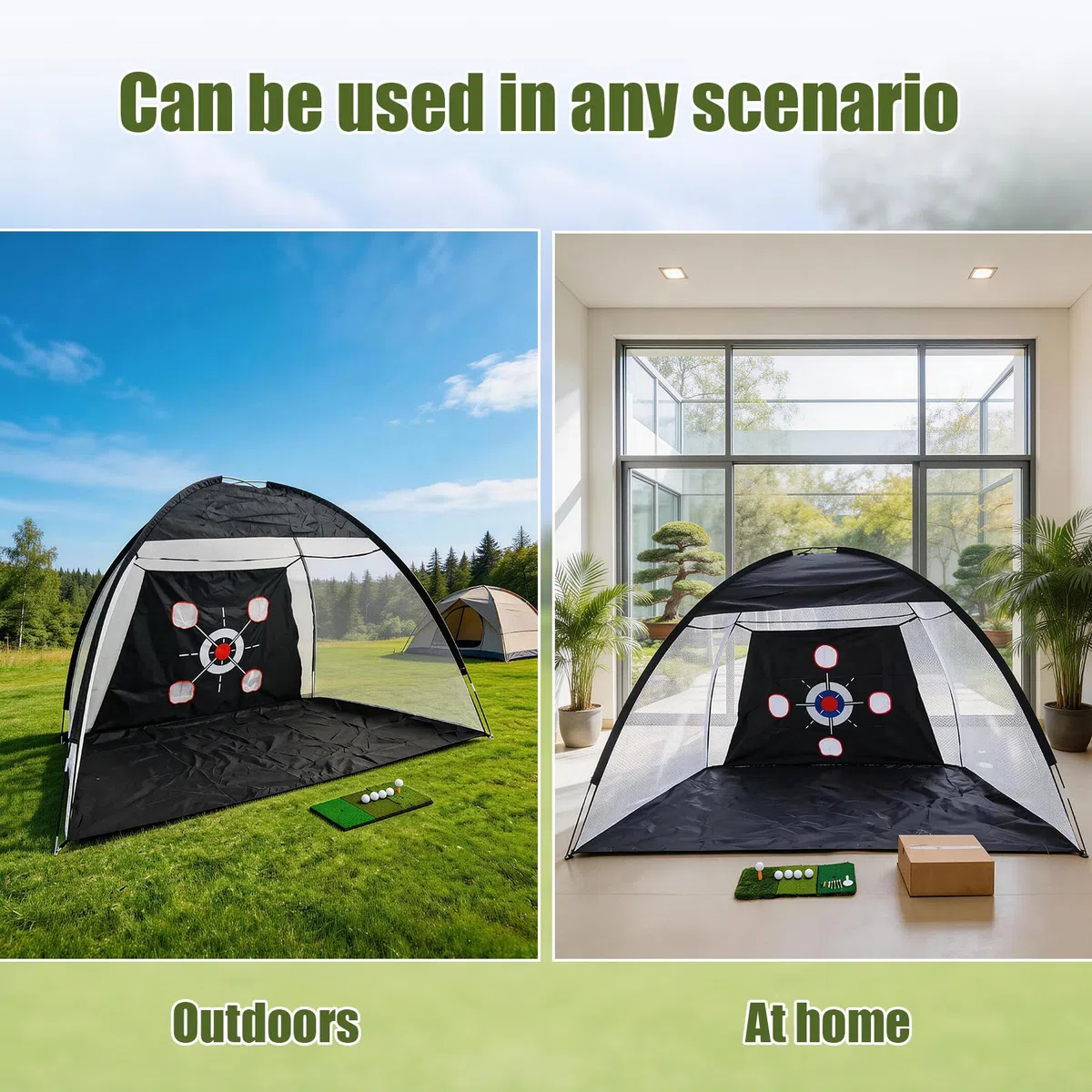 Rete da allenamento per il golf con tappetino, set da allenamento portatile da 300 x 200 cm con bersaglio, 3 tappetini da tiro, 10 palline da golf, tee e borsa da trasporto per uso interno ed esterno