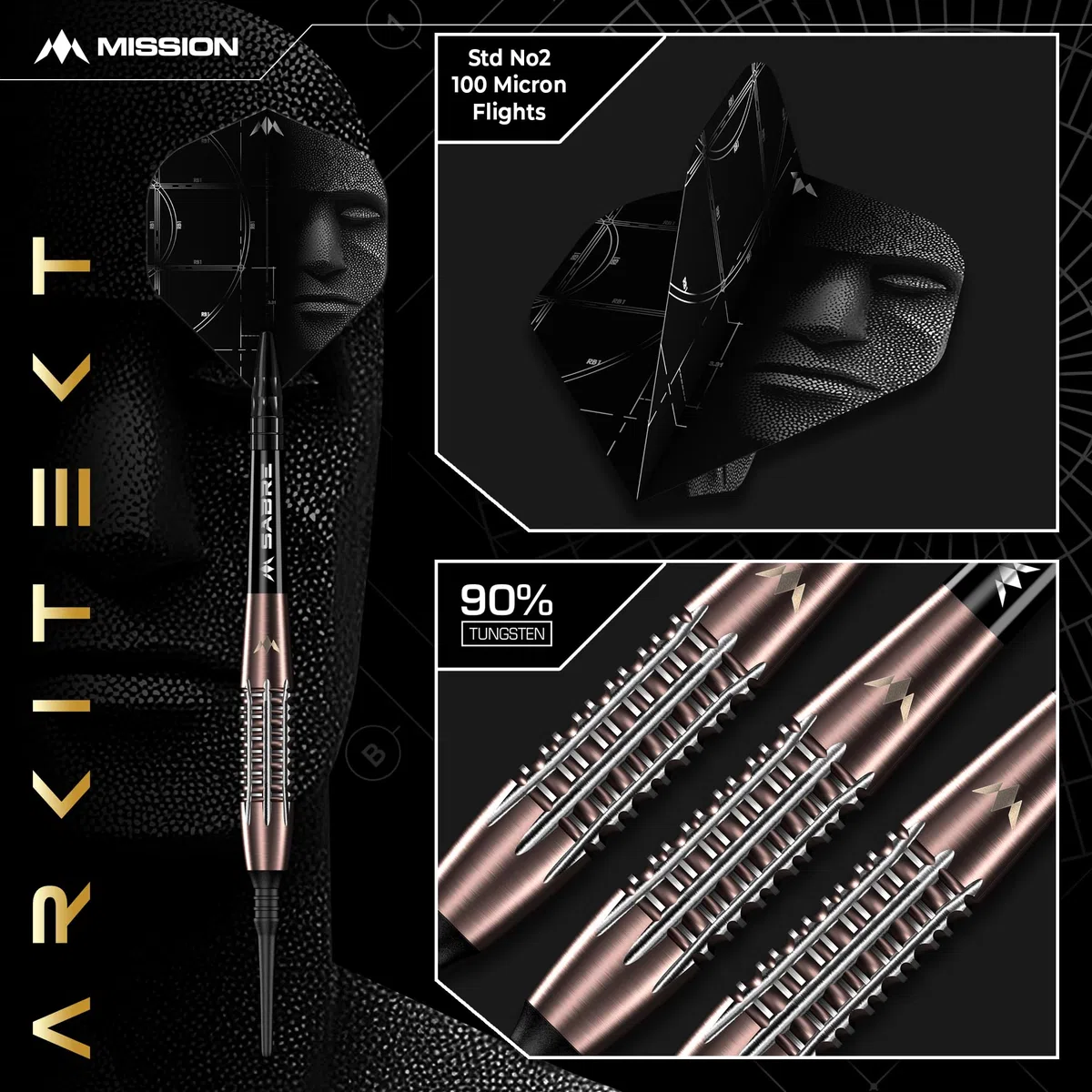 Mission Darts | Arkitekt | Freccette a punta morbida | 90% tungsteno | bronzo silice PVD | 19 g