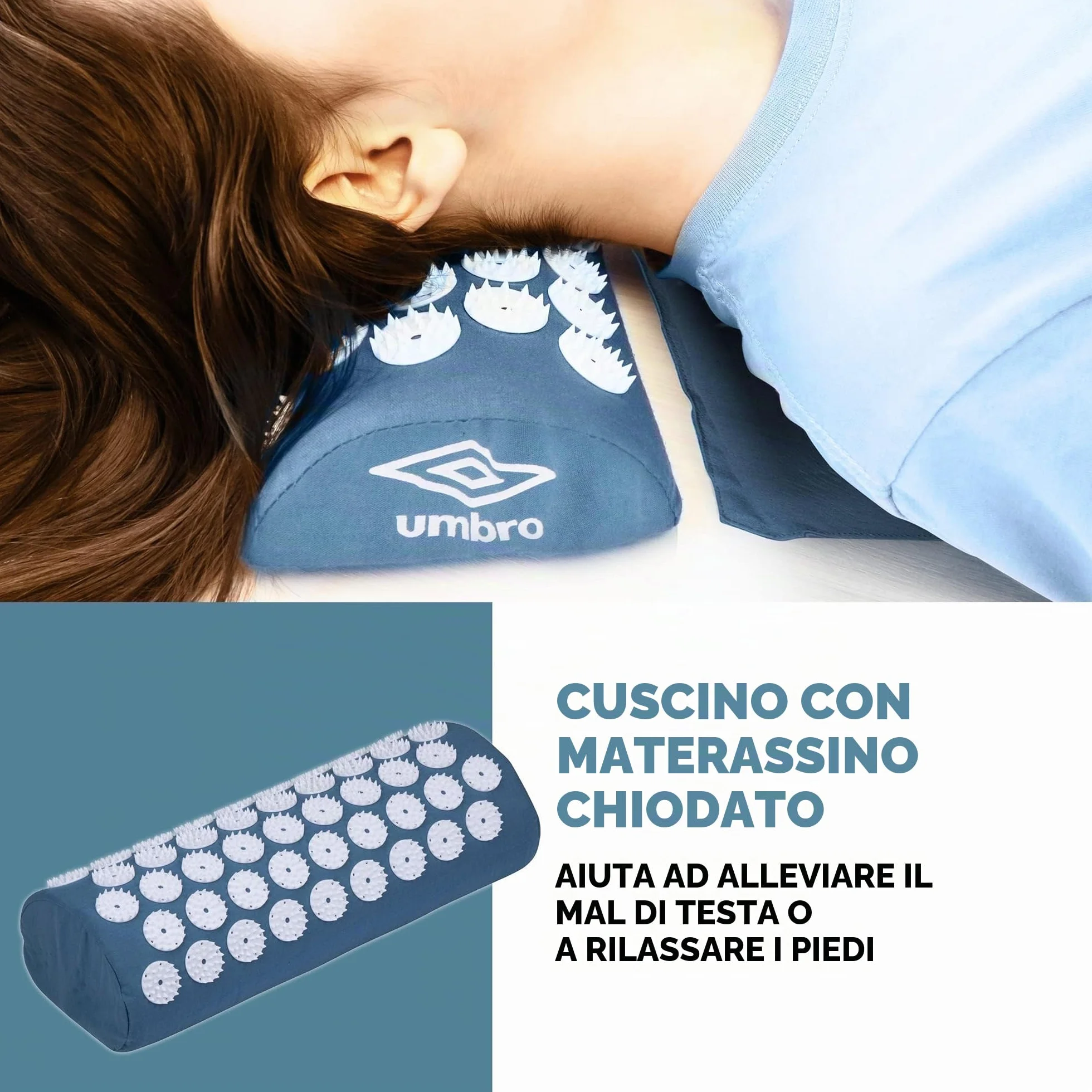 Umbro Tappetino Agopressione 42x71 cm Blu Alleviamento del Dolore con Pallina Massaggio Piedi