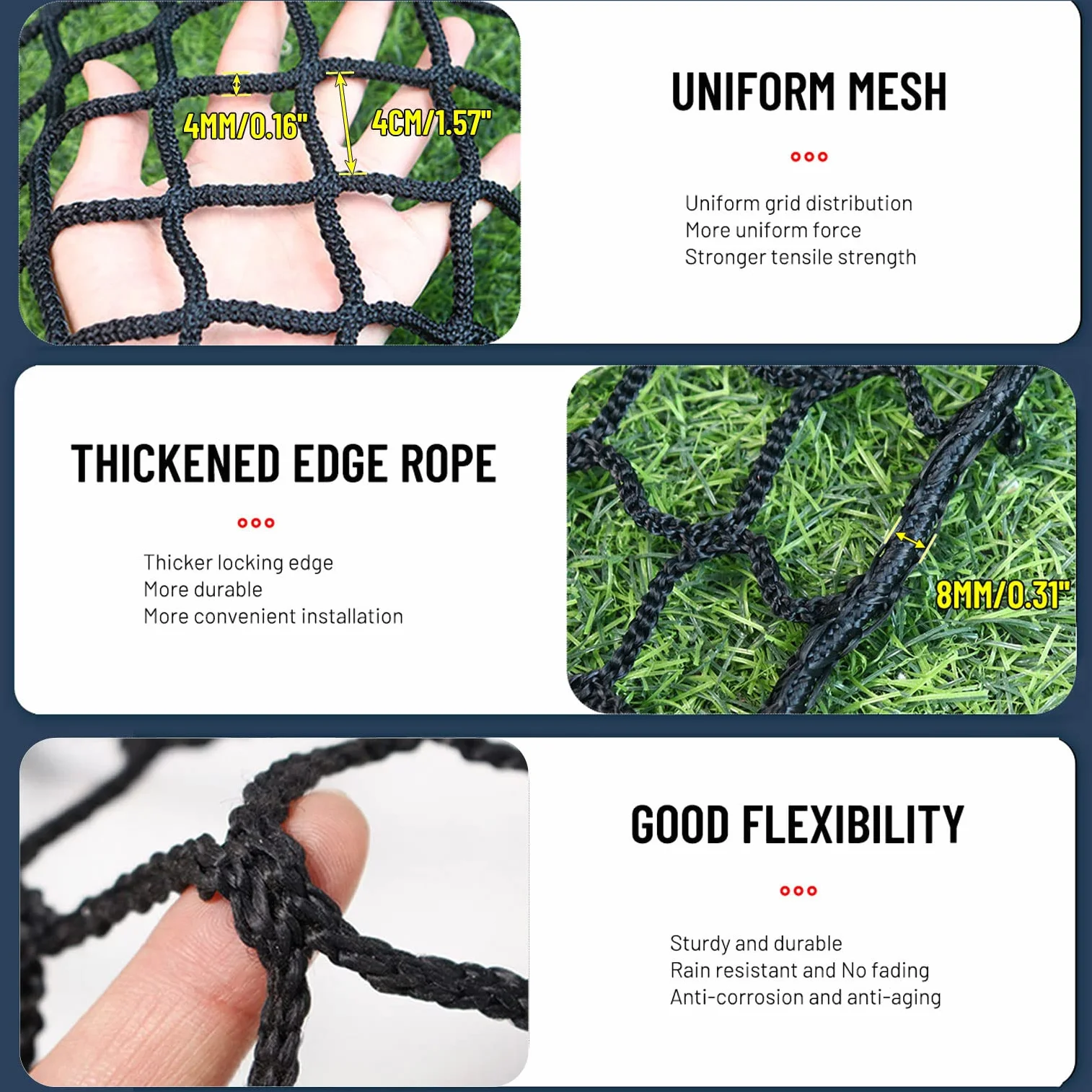Rete di sicurezza per bambini, per scale, recinzione, protezione di sicurezza, rete di copertura per rimorchi Baseball Softball Return Trainer Net Sport Ball Stop Net Rete protettiva senza
