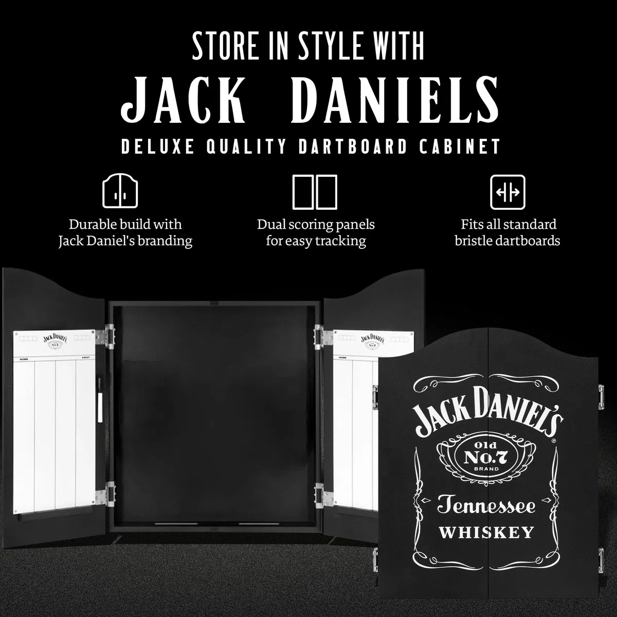 Jack Daniel's Armadietto per bersaglio in legno nero con licenza ufficiale | JD Logo CAB014