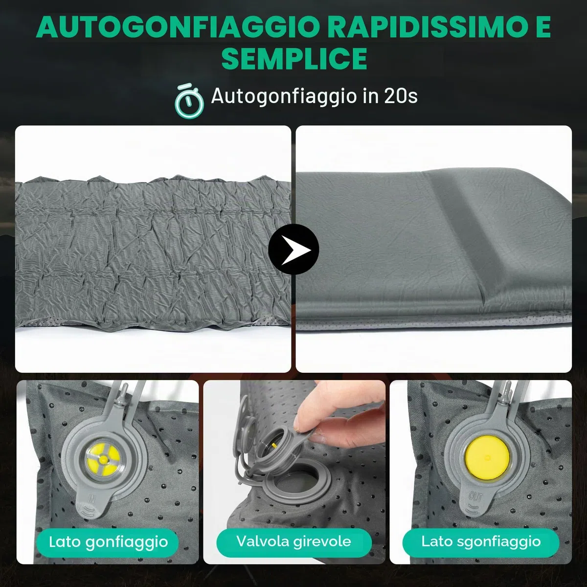 HIKENTURE Materassino autogonfiabile, spessore 8 cm, in gommapiuma, materasso ad aria autogonfiabile, comodo tappetino per dormire per esterni, tenda, escursionismo A1