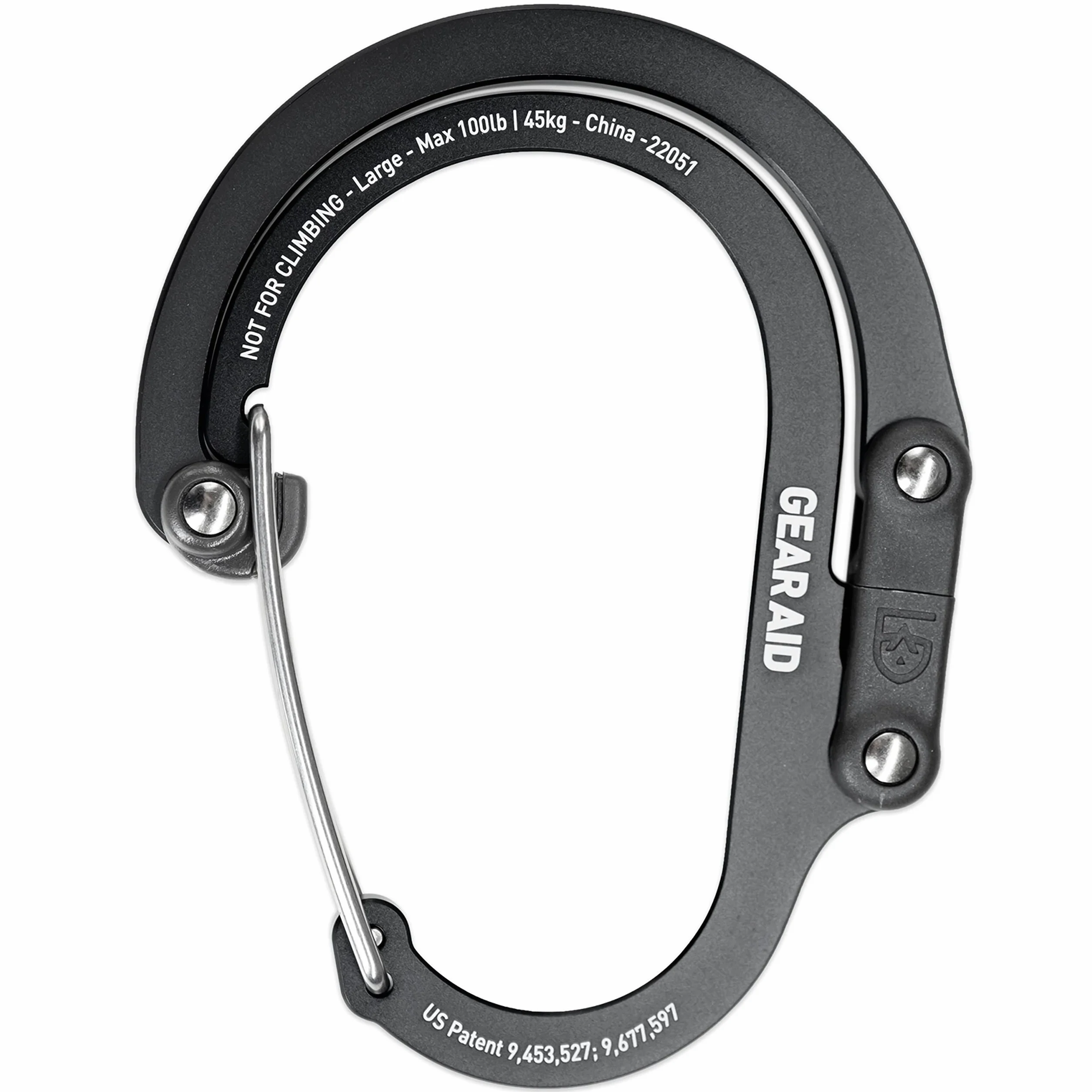 GEAR AID HEROCLIP Moschettone e Gancio (Grande) per Campeggio, Zaino, Organizzazione e Garage, Nero