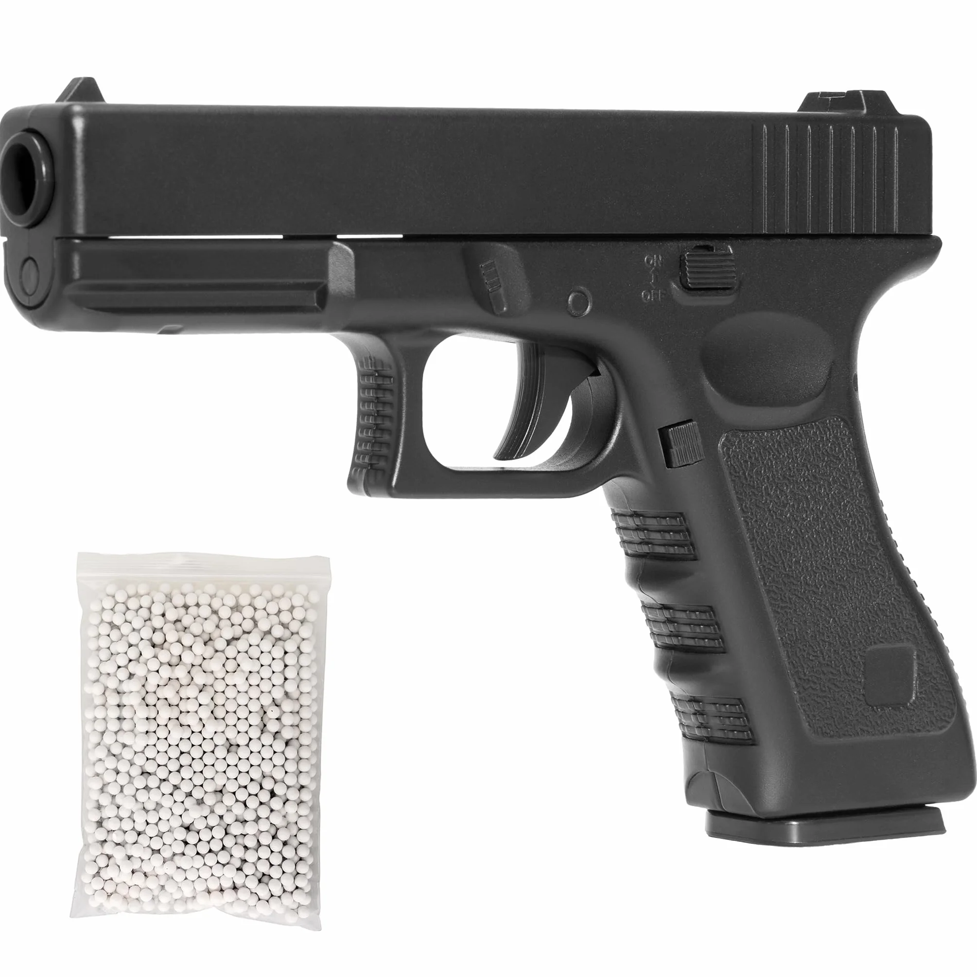 Pistola softair Glock 17 V020 carrello metallo corpo plastica 0,9 Joule caricatore 12 colpi bundle 1000 pallini