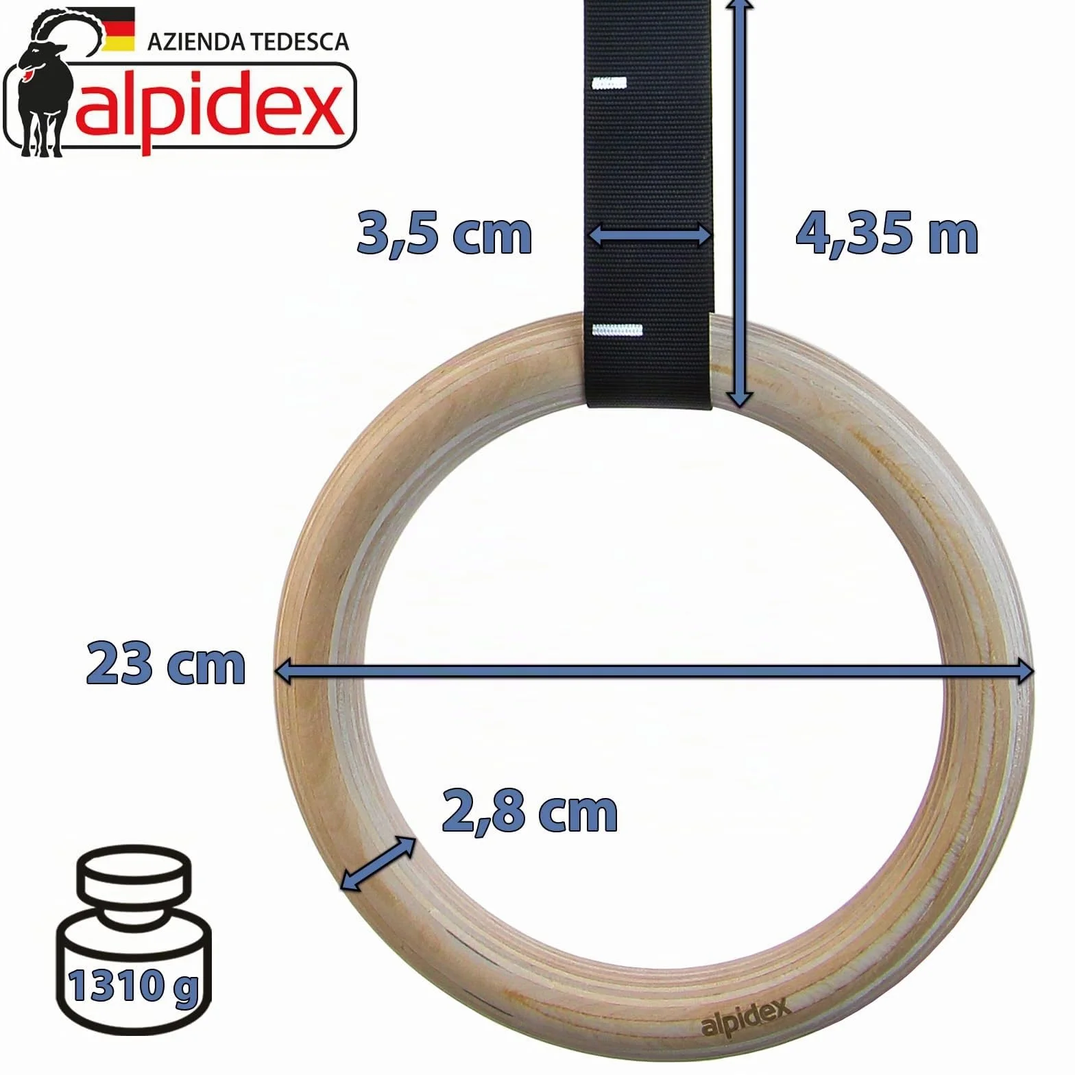 ALPIDEX Anelli Ginnastica e Palestra in Legno con Ancoraggi per Porta e Cinghie di Fissaggio