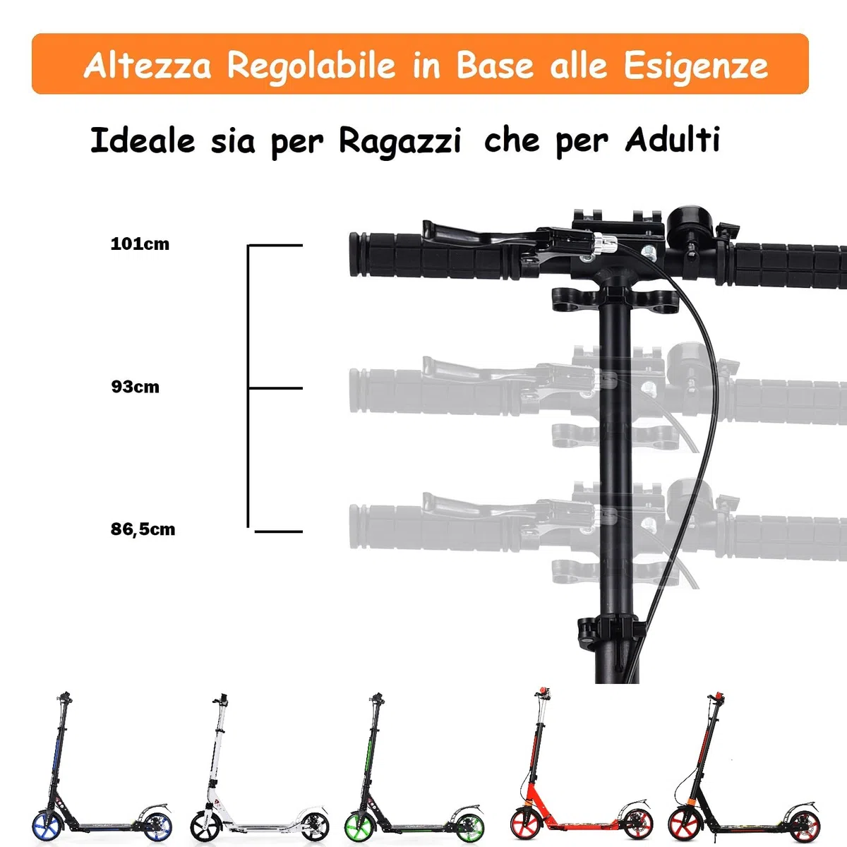 GYMAX Monopattino Pieghevole in Alluminio, Scooter con Manubri Regolabili in Altezza, Ruote Grandi, Paraspruzzi, Adesivi Riflettenti e Campanello, Ideale per Adulti o Ragazzi, Portata 100 kg