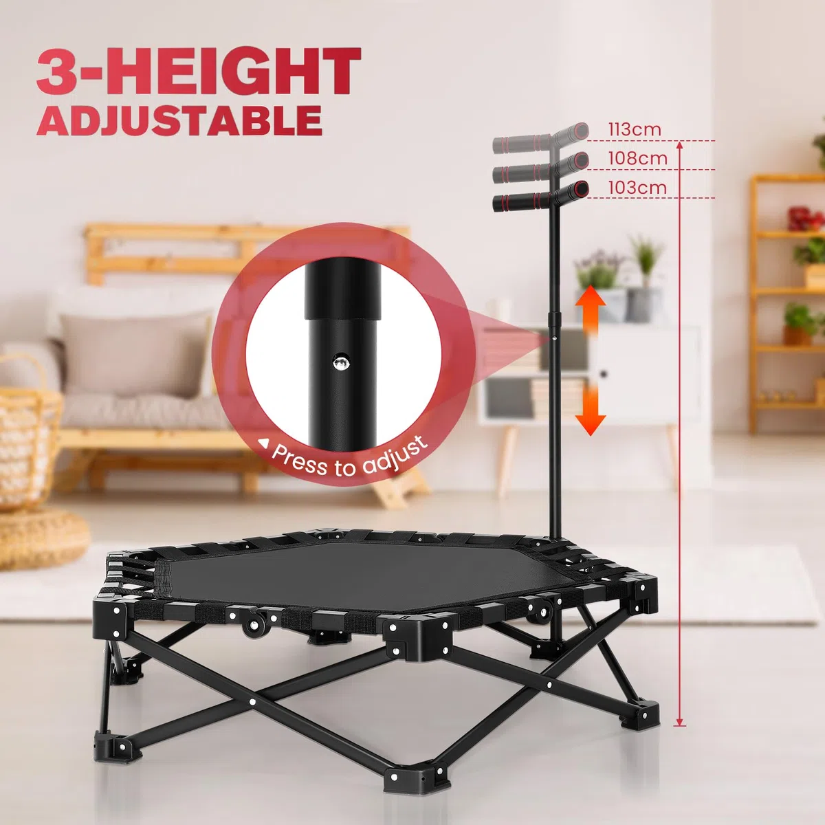 Mini trampolino pieghevole da 150 kg, trampolino fitness da 102 cm, maniglia in schiuma regolabile, trampolino elastico stabile e silenzioso per allenamento indoor/outdoor per adulti