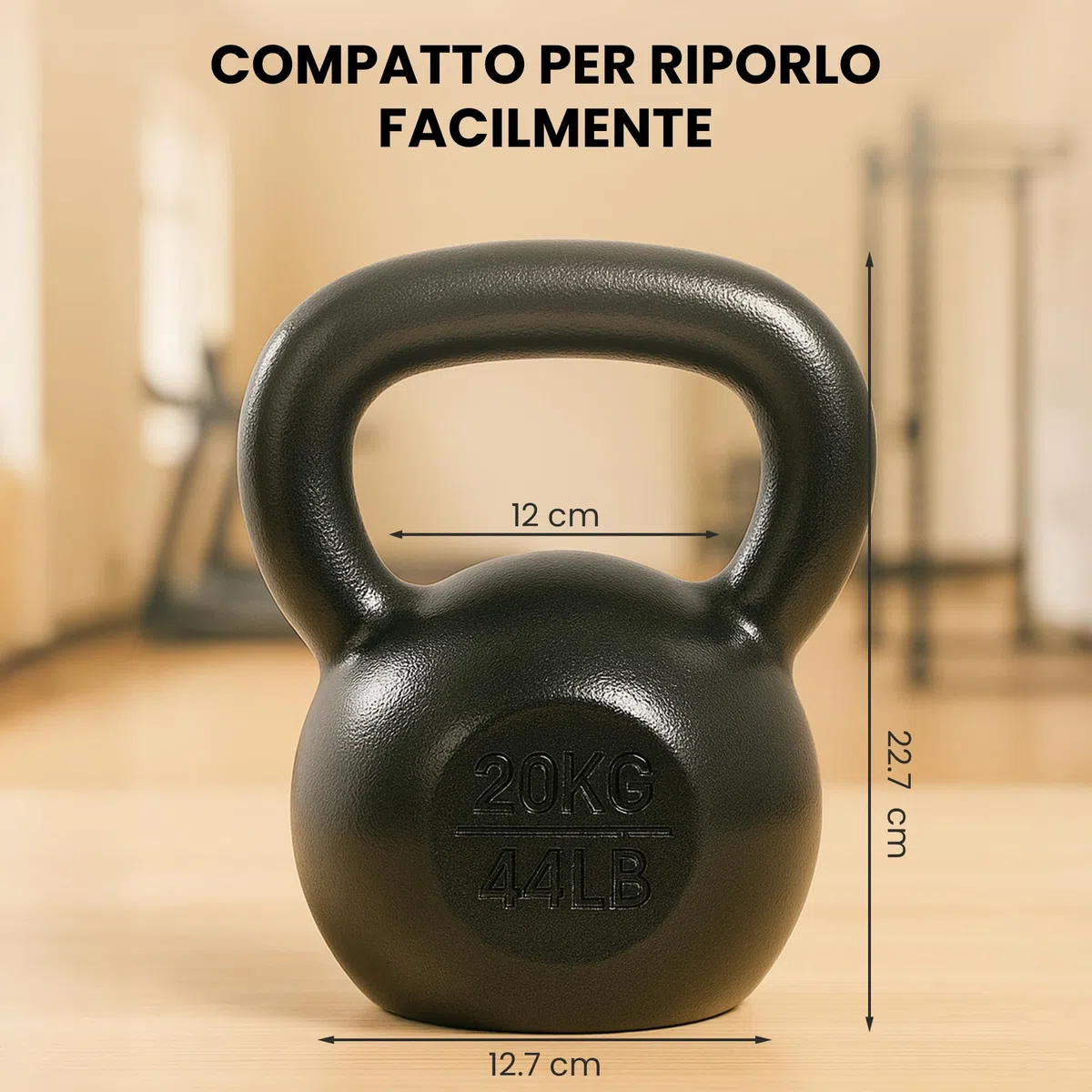 unycos - Kettlebell 20 kg in Ghisa con Rivestimento Resistente, Peso con Impugnatura Ergonomica Antiscivolo, Compatto e Facile da Trasportare per Palestra, Fitness, Bodybuilding, Muscoli (Nero)
