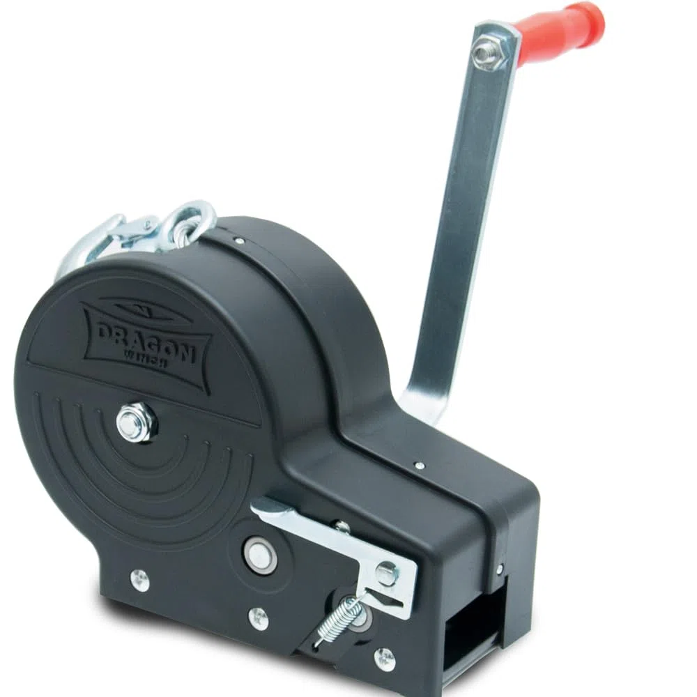 Dragon Winch Argano manuale con alloggiamento 3500 lbs / 1588 kg con gancio e Cavo in Acciaio 10m per piccole imbarcazioni, moto, veicoli e officina | Verricello manuale a due velocità