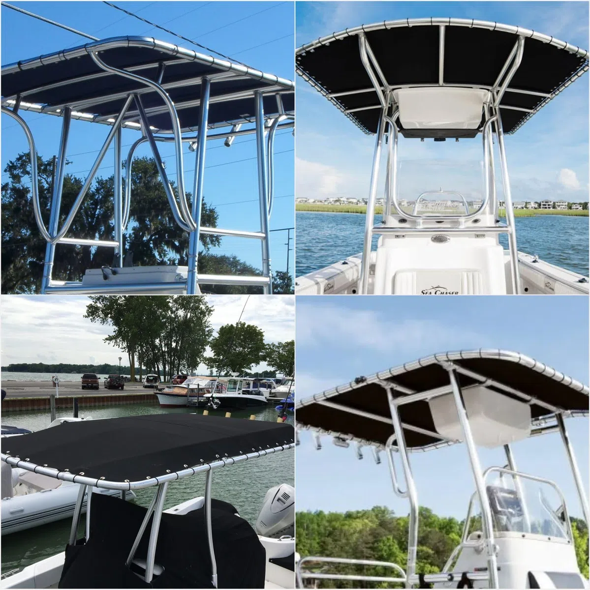 Telo di copertura per barca con ombra a T per nave, console centrale per barca, tenda Bimini, Marine 600D impermeabile (66 pollici di lunghezza x 47 pollici di larghezza, nero)