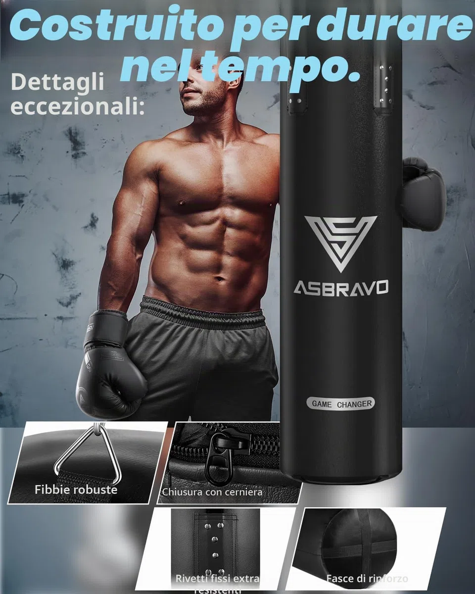 Sacco da boxe per adulti, 1,2 m, set di guanti da boxe pesanti da 340 g, per MMA, Muay Thai, kickboxing, allenamento a casa, palestra, arti marziali (non riempito)
