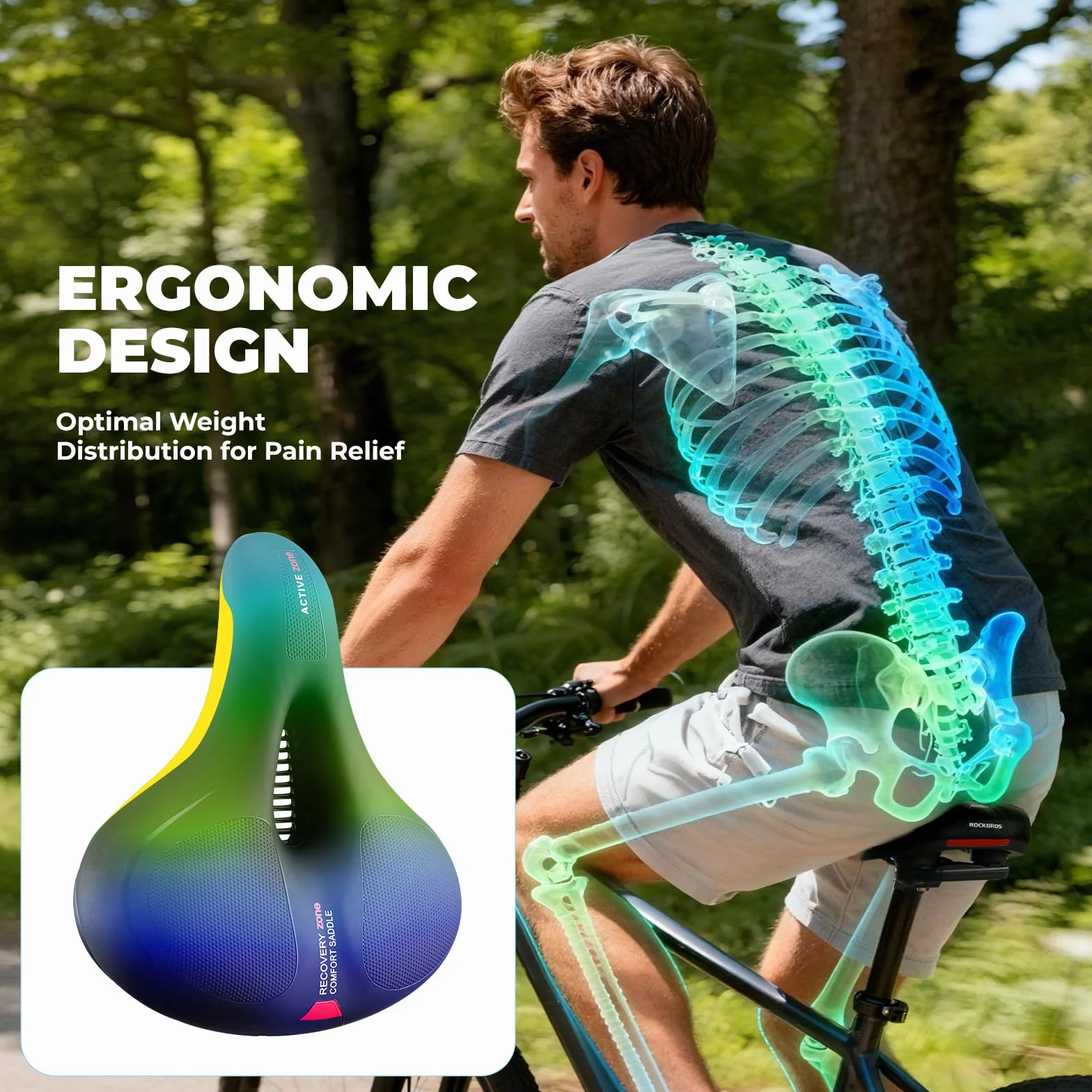 ROCKBROS Sella Bici Comoda in Gel, Ergonomica per MTB, Morbido Traspirante, 22x26cm, Accessori Bike