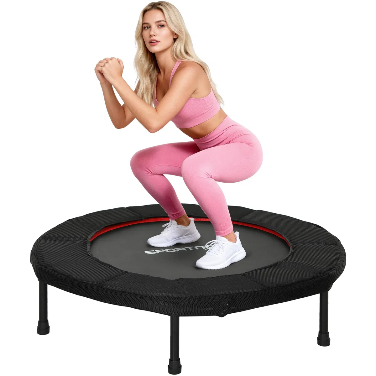 SPORTNOW Trampolino Fitness Ø102 cm Trampolino Elastico Pieghevole con Telaio in Acciaio Antiscivolo Carico 100 kg per Allenamento Gambe Corpo a Casa Ufficio Palestra