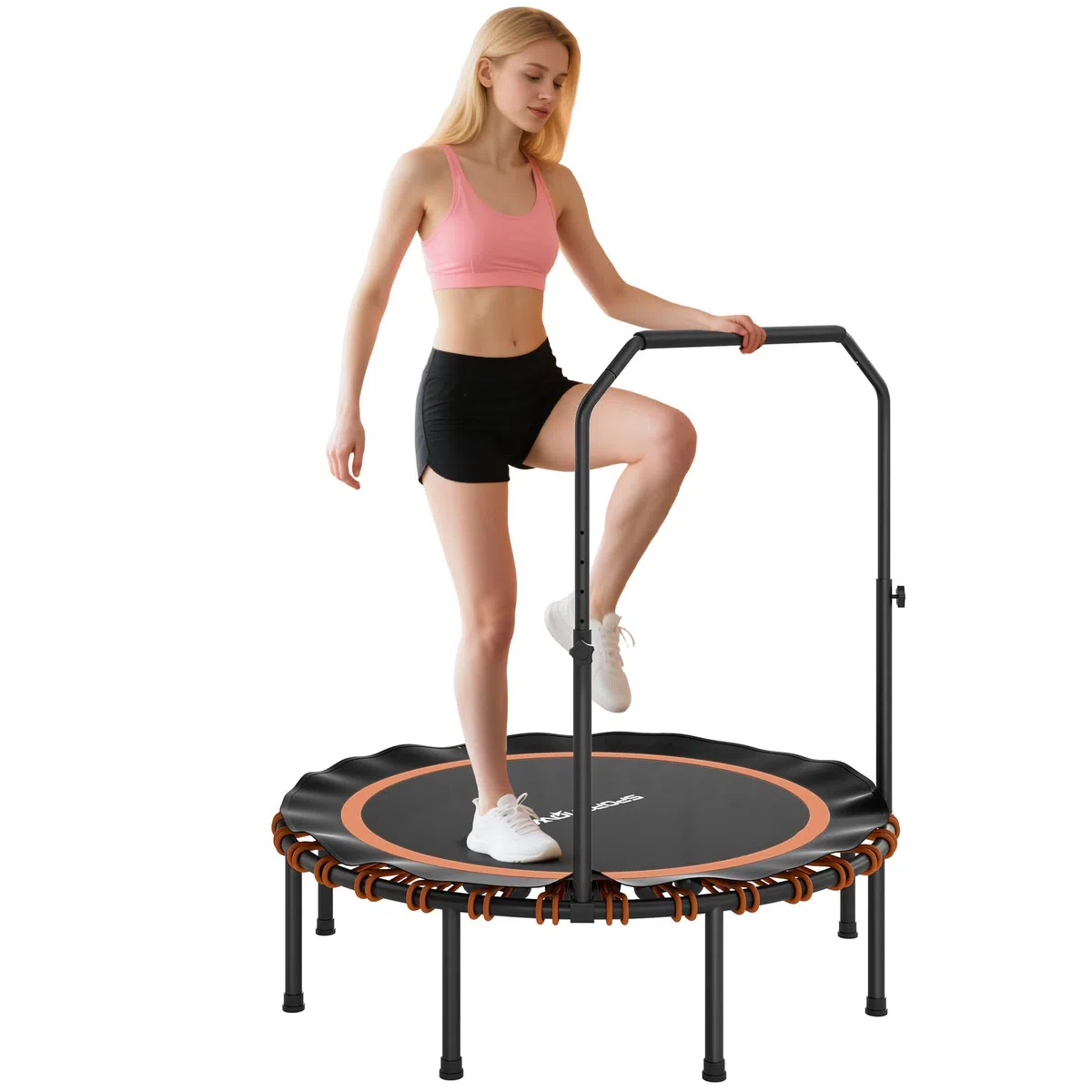 SPORTNOW Fitness Trampolin Ø114/122 cm klappbar Mini Trampoline mit 5 verstellbaren Handgriffstufen, leise Gummiseil, Trampolin für Erwachsene Trampoline für Indoor Outdoor Jumping