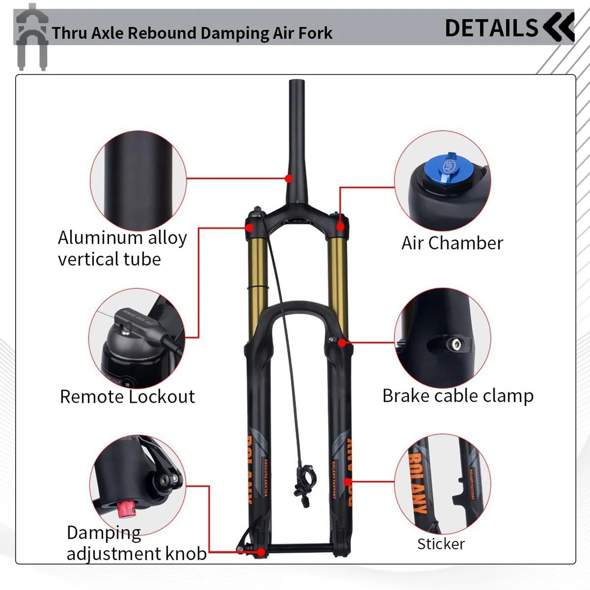 27,5/29" Forcella Air MTB Forcella Anteriore con Sospensione Boost Perno Passante 15x110mm 1-1/2" Freno A Disco Regolazione del Ritorno Escursione di 160mm(29'' Gold,Remote Lockout)