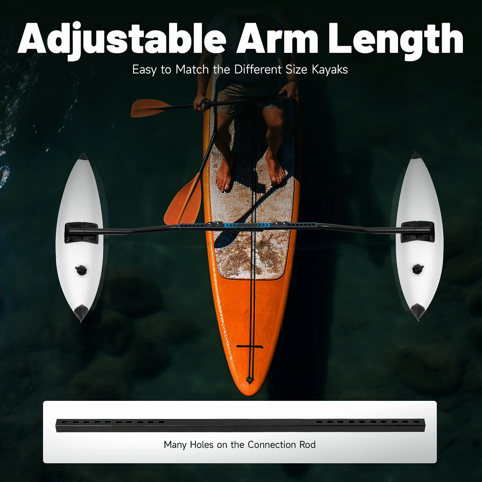 Stabilizzatore gonfiabile per kayak, lunghezza del braccio regolabile, per kayak, canoe, barche, paddle
