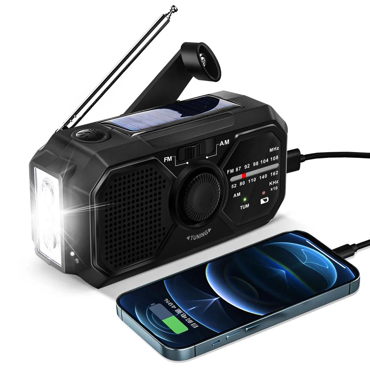 HOSSOM Solare Radio di Emergenza, AM/FM Radio a Manovella, Radio Portatile 2500mAh Ricaricabile con Torcia LED/Allarme SOS, per Campeggio, Ourdoor, Emergenza