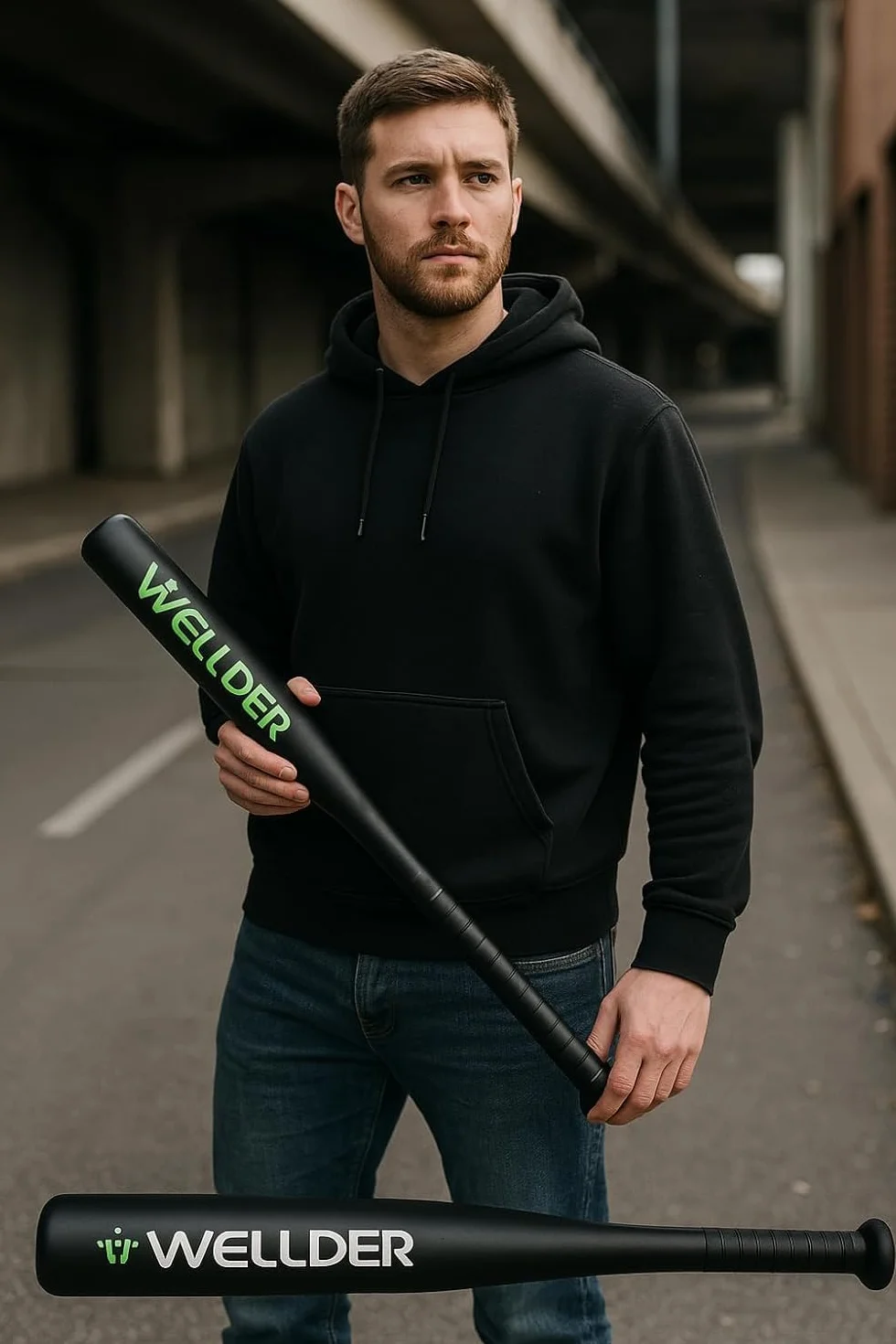 Mazza da Baseball in Acciaio 63,5 cm Rinforzata Peso 1Kg Nera Argento con Grip